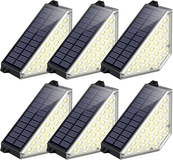 TECKNET Solar Step Lights for Outside, 2 Adjustable Brightness, 2 Mounting Methods, 24 LEDs Solar Stair Lights Outdoor, IP67 Waterproof Deck Light for Yard, Porch, Front Door, Patio, Garden (3000K)