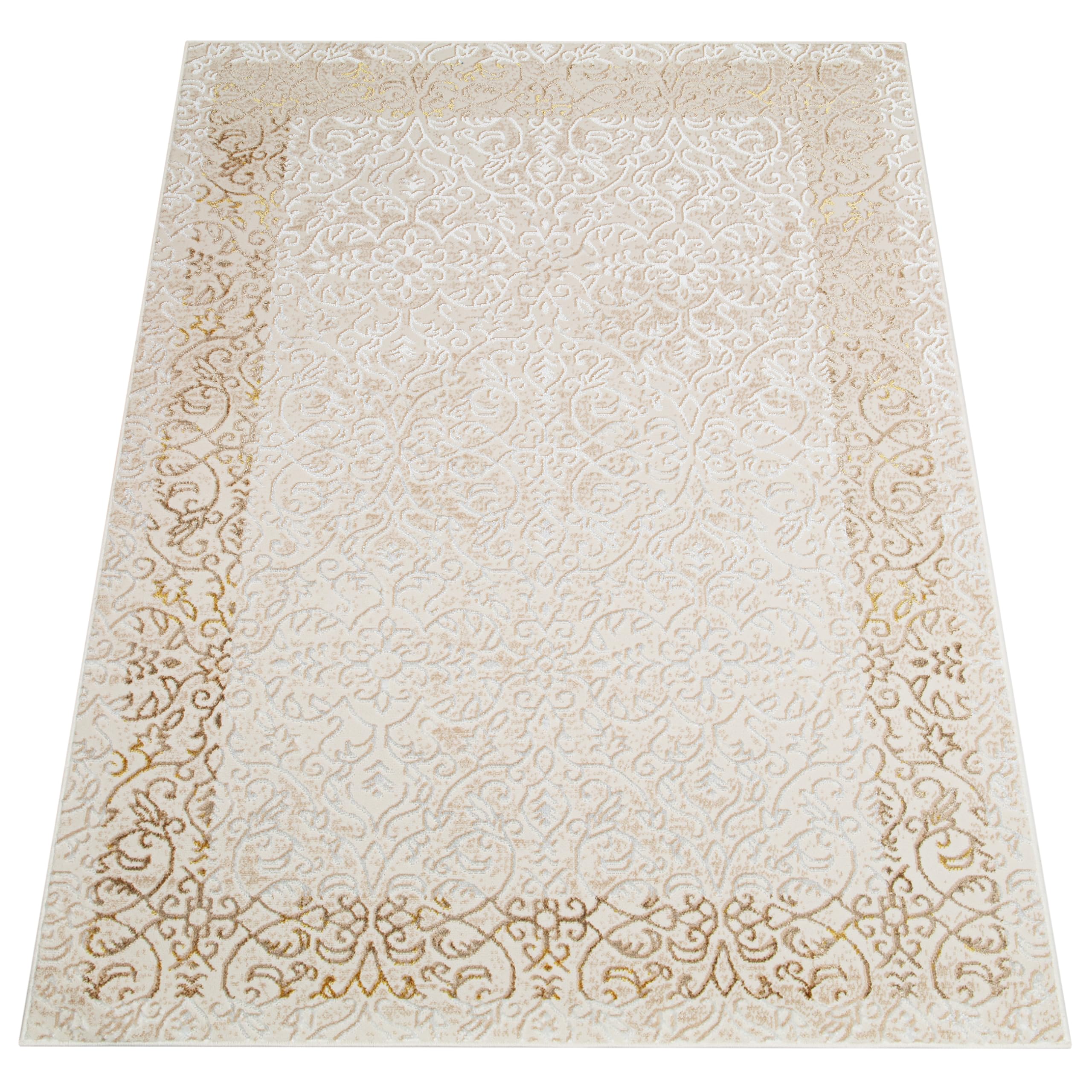 TAPISO Ares Alfombra de Pelo Corto Brillante Suave Crema Marrón Blanco Diseño Moderno Efecto 3D Alfombra de Salón Dormitorio Habitación Oeko-Tex 250 x 350 cm