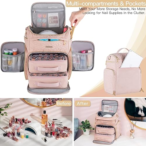 Miniatura 9 de BEGULF Estuche organizador de esmalte de uñas con múltiples bolsillos con almacenamiento de luz UV, organizadores de uñas y almacenamiento para