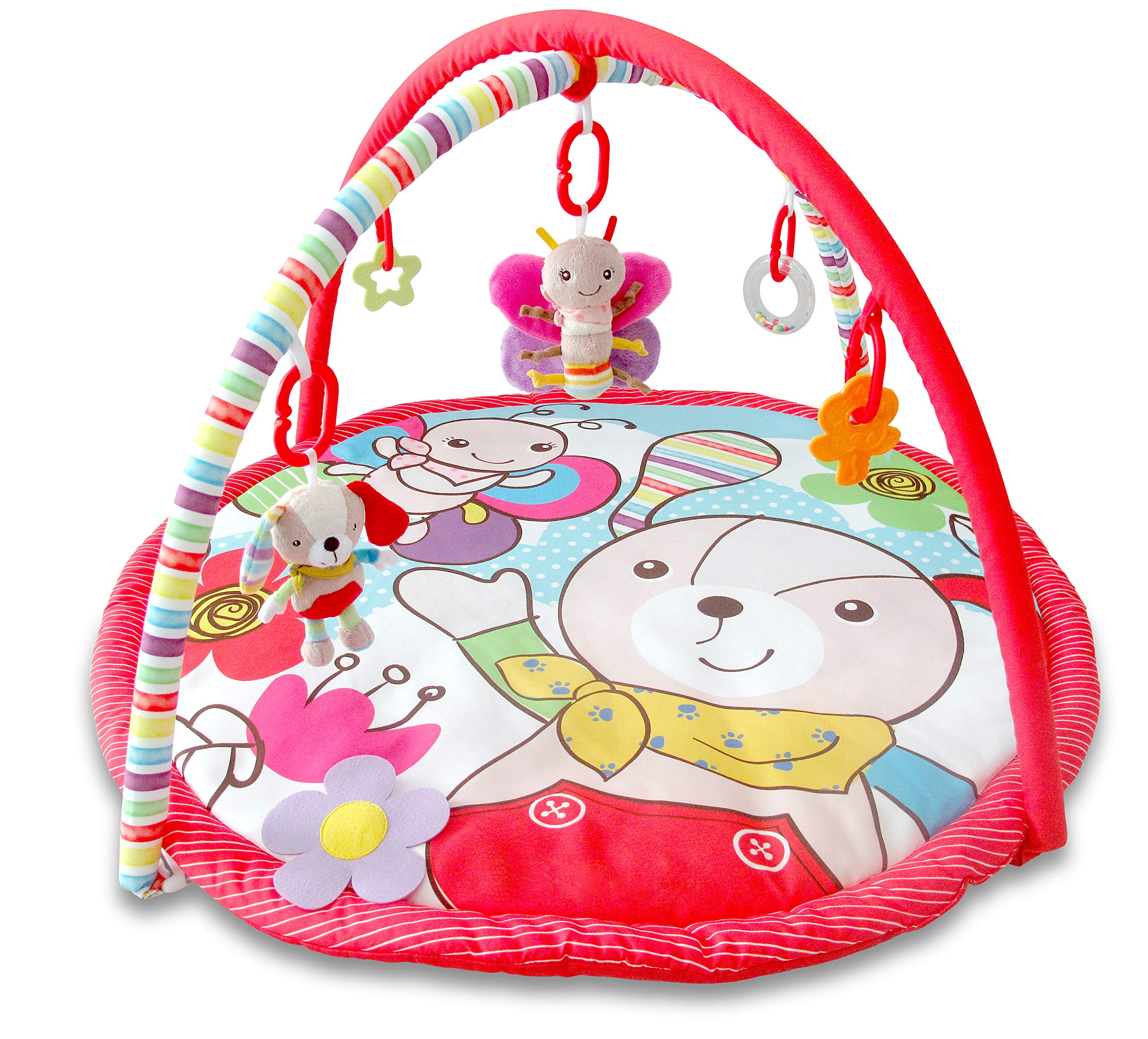 The Moon Brand Perky Baby Playmat and Activity Gym for Newborn Baby & Infant 5 Hanging Sensory Toys Visual, Hearing, Touch, Cognitive Early Development Playmat. Suitable from 0m+ 80cm - Play Garden