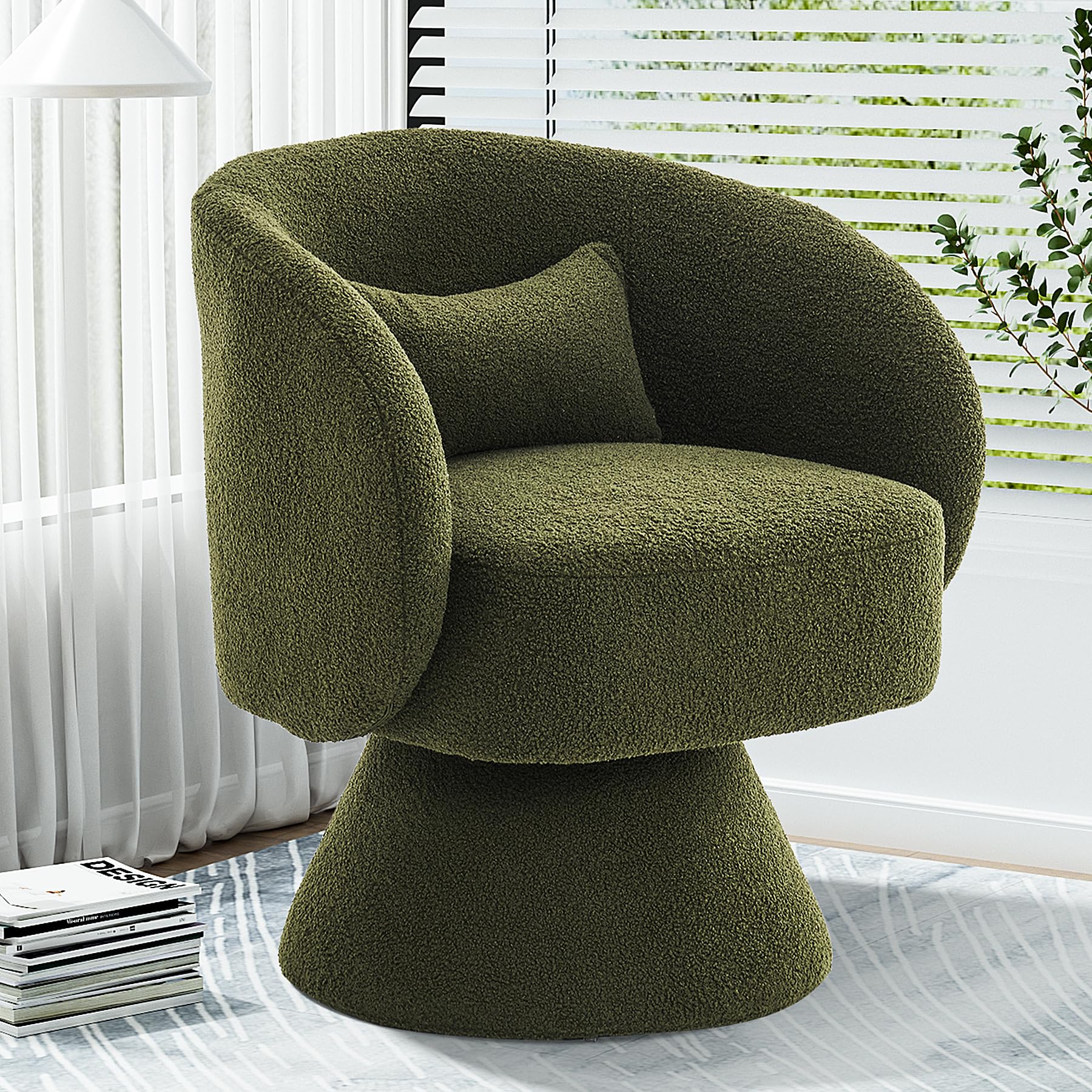 Nolohoo Swivel Barrel Chair, 360 Degree Upholstered Cuddle Accent Swivel Chairs for Living Room, Modern Small Round Boucle Sherpa Swivel Armchair for