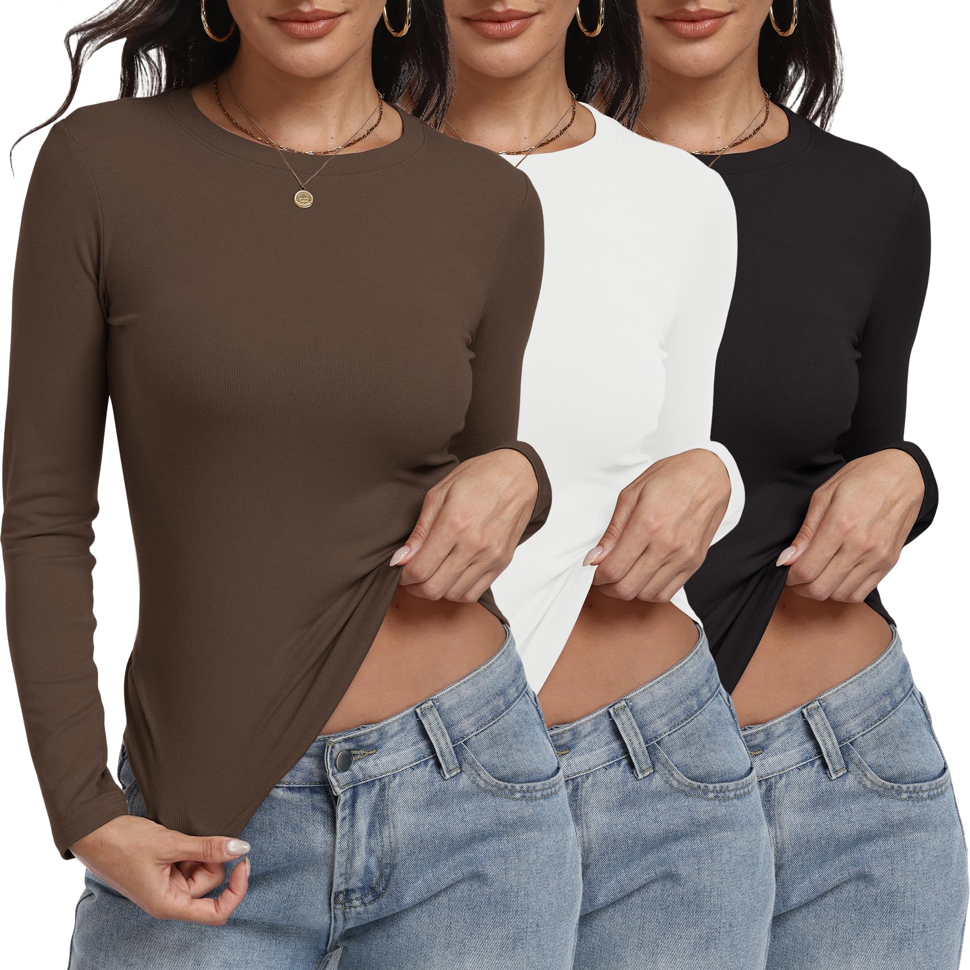 MLYENX 3 Pack Long Sleeve Shirts for Women Basic Fitted Underscrub Top