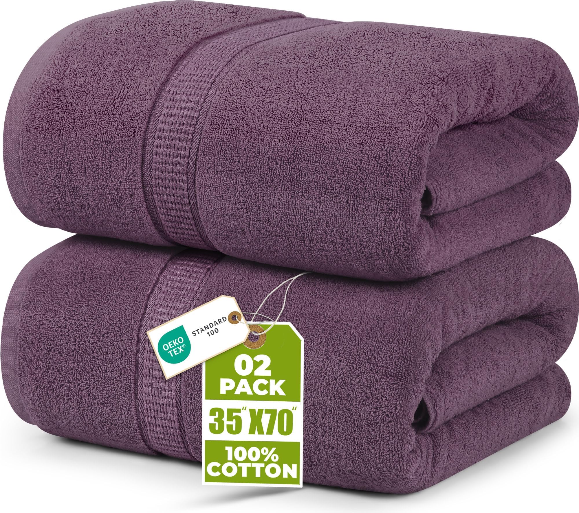 Utopia Towels Luxurious Jumbo Bath Sheet 2 Piece, 600 GSM, 35 by 70 Inches, 100% Ring Spun Cotton, Highly Absorbent and Quick Dry Extra Large Bath Towel, Super Soft Towel, Plum