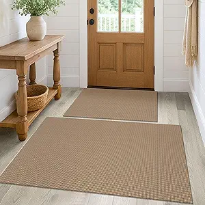 KOZYFLY Rugs for Entryway Sets of 2 Pcs 2x3 and 3x5 Washable Entry Rug Non Slip Rubber Backed Entrance Rugs Woven Cotton Doormat for Front Porch Laundry Kitchen Bedroom, Tan/Orange/Brown