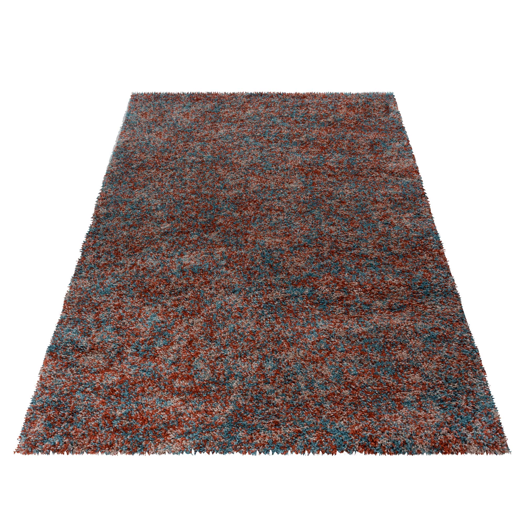 HomebyHome Hochflor Teppich 140x200 cm Terrakotta Shaggy Teppich, Flauschig, Meliert & Pflegeleicht, Jute-Rücken Wohn- & Schlafzimmer geeignet