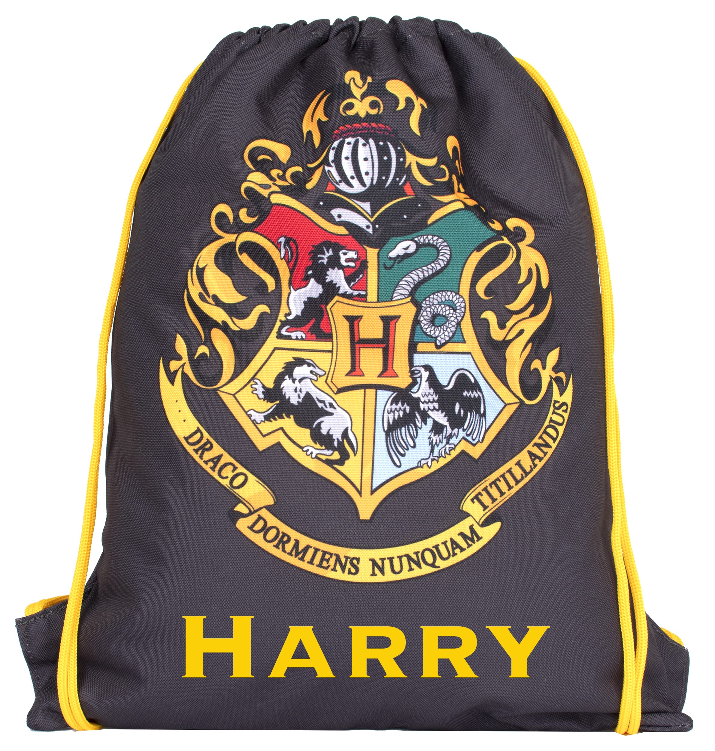 Harry Potter - Kids Drawstring Bag - Personalised Lightweight Backpack - Black PE Bag - 42x34cm - Waterproof Bag Gifts - Black
