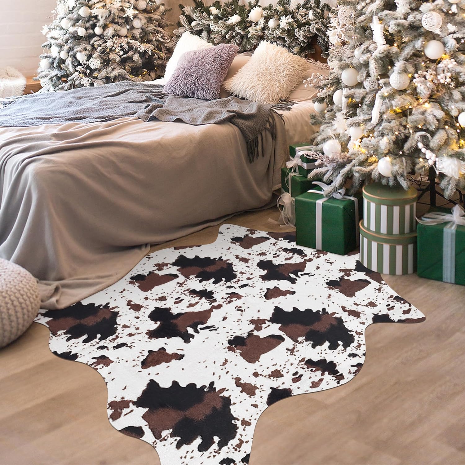 Cow Hide Faux Cowhide Rug,Cow Print Rugs for Bedroom Living Room 4.6 x 5.2 Feet Cute Animal Print Skin Carpet for Western Home Decor