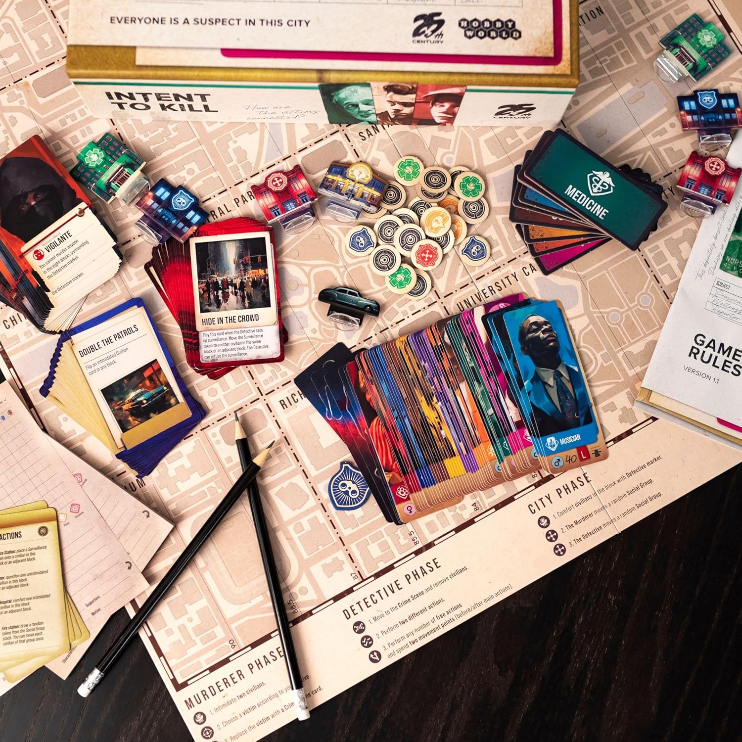 Intent to Kill by 25th Century Games | Detective vs Serial Killer Noir Board Game | Asymmetric Strategy, Murder Investigation, Evidence Collection & Tactical Gameplay | 2 Players | Ages 14+