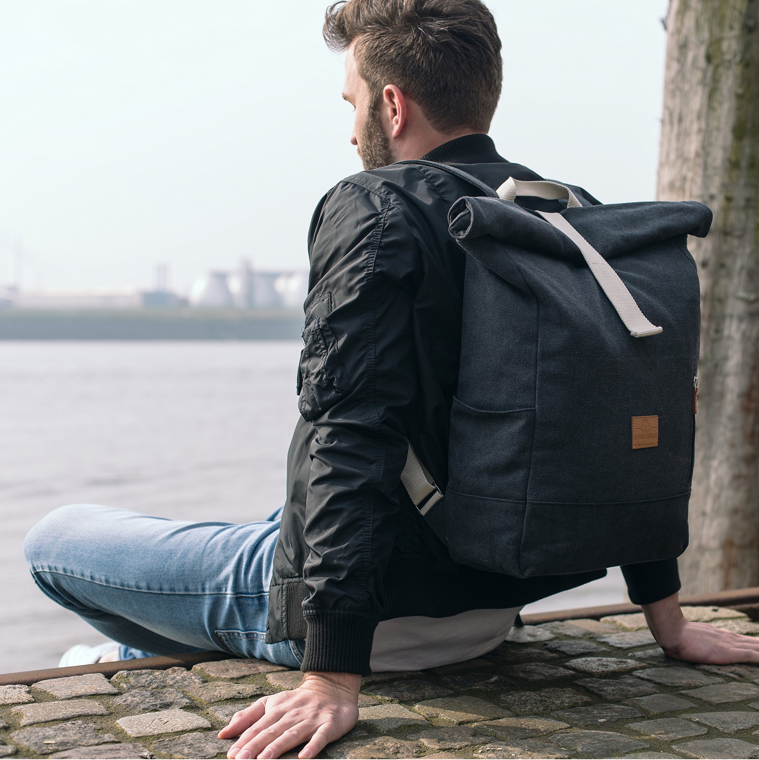 Johnny Urban Zaino Porta PC Donna e Uomo Nero Antracite - Adam Large - Rolltop per Lavoro Viaggio Università - Scomparto per Laptop 15.6 Pollici - Idrorepellente