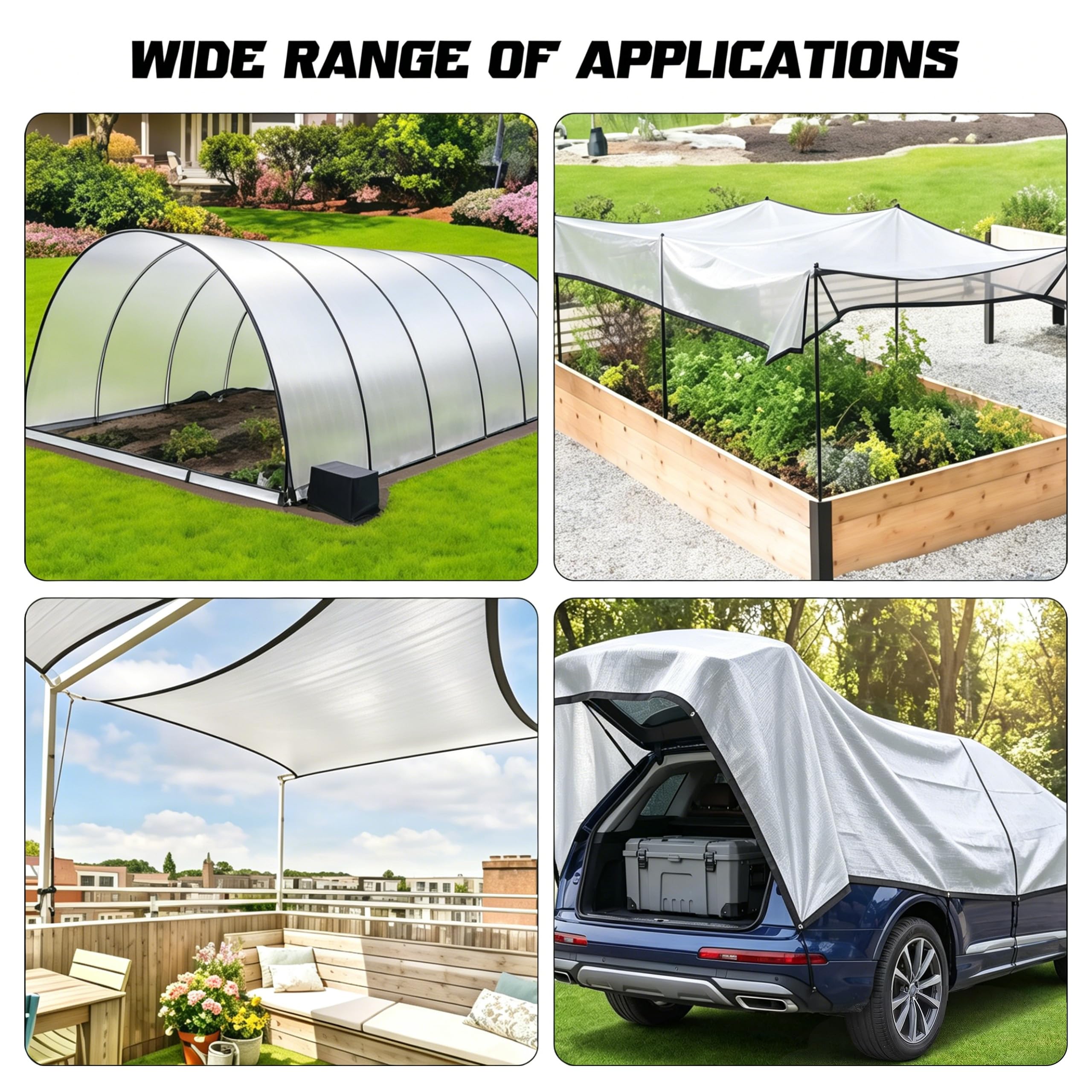 Sonnenschutz Auto 3x4m Aluminiumnetz 80% UV-Schutz Atmungsaktiv Sonnenschutz mit Zubehör für Camping Urlaub