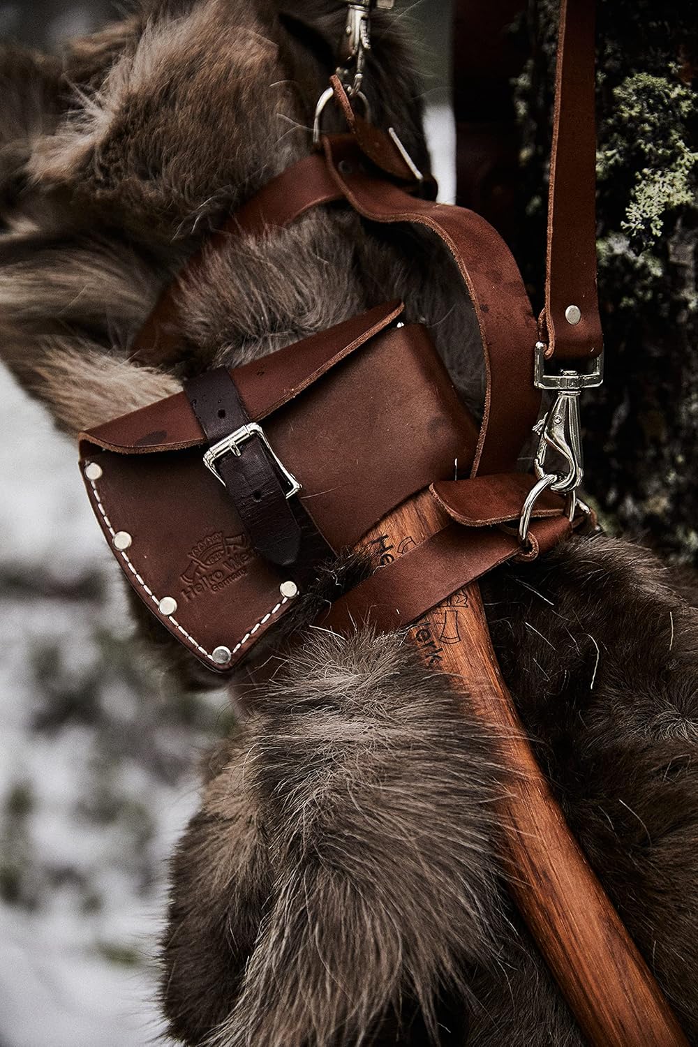 1844 Helko Werk Germany Leather Axe Sheath - Brown Leather, Single Compartment, 36 Inches, Open Top
