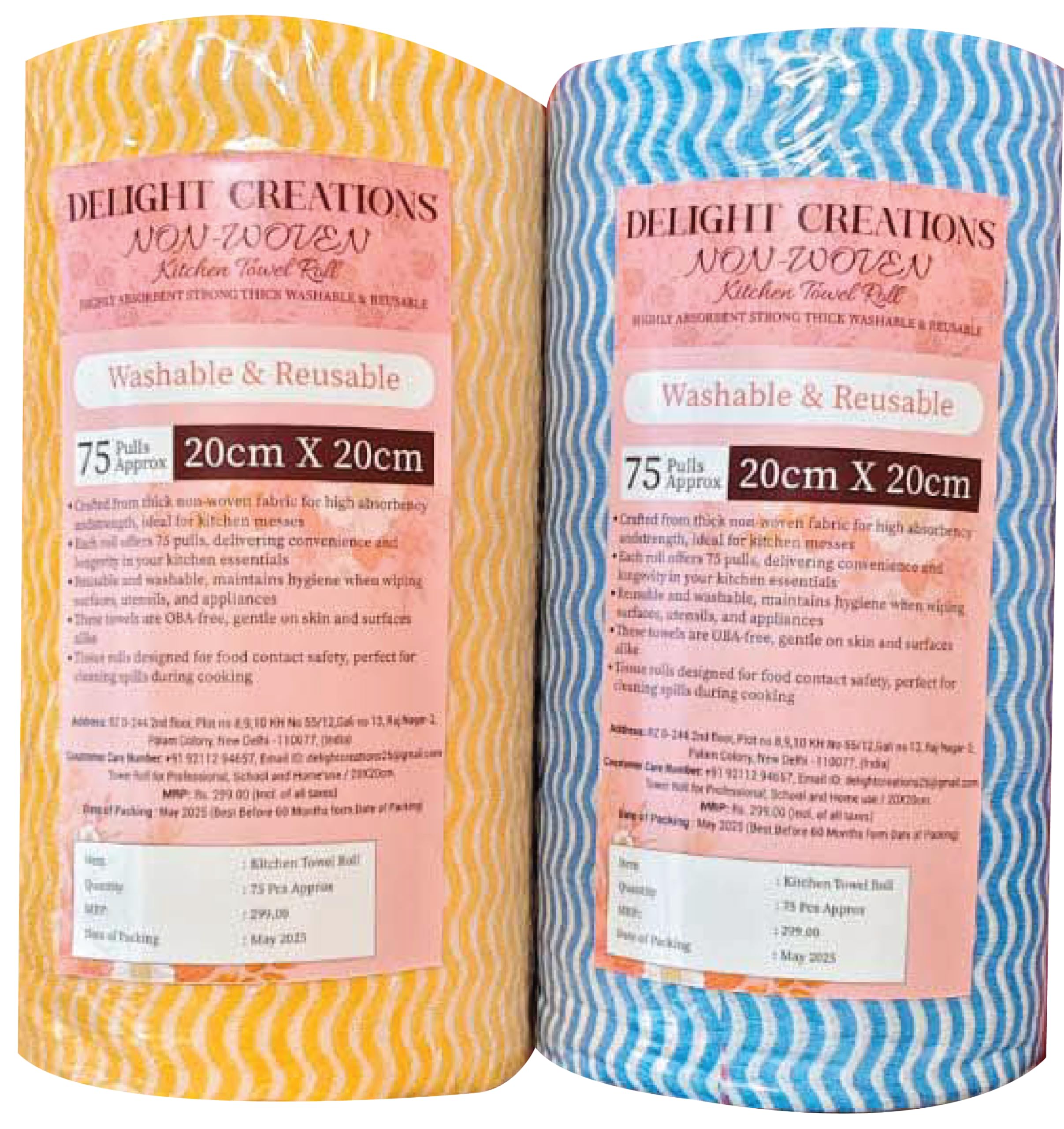 Delight Creations 75-Sheet Roll Reusable Non-Woven Kitchen Towel | Washable Dish Cloths | Ultra Strong, High Absorbent Paper Towel Alternative | 20x20cm (pack of, 2 [Rolls])-image-41