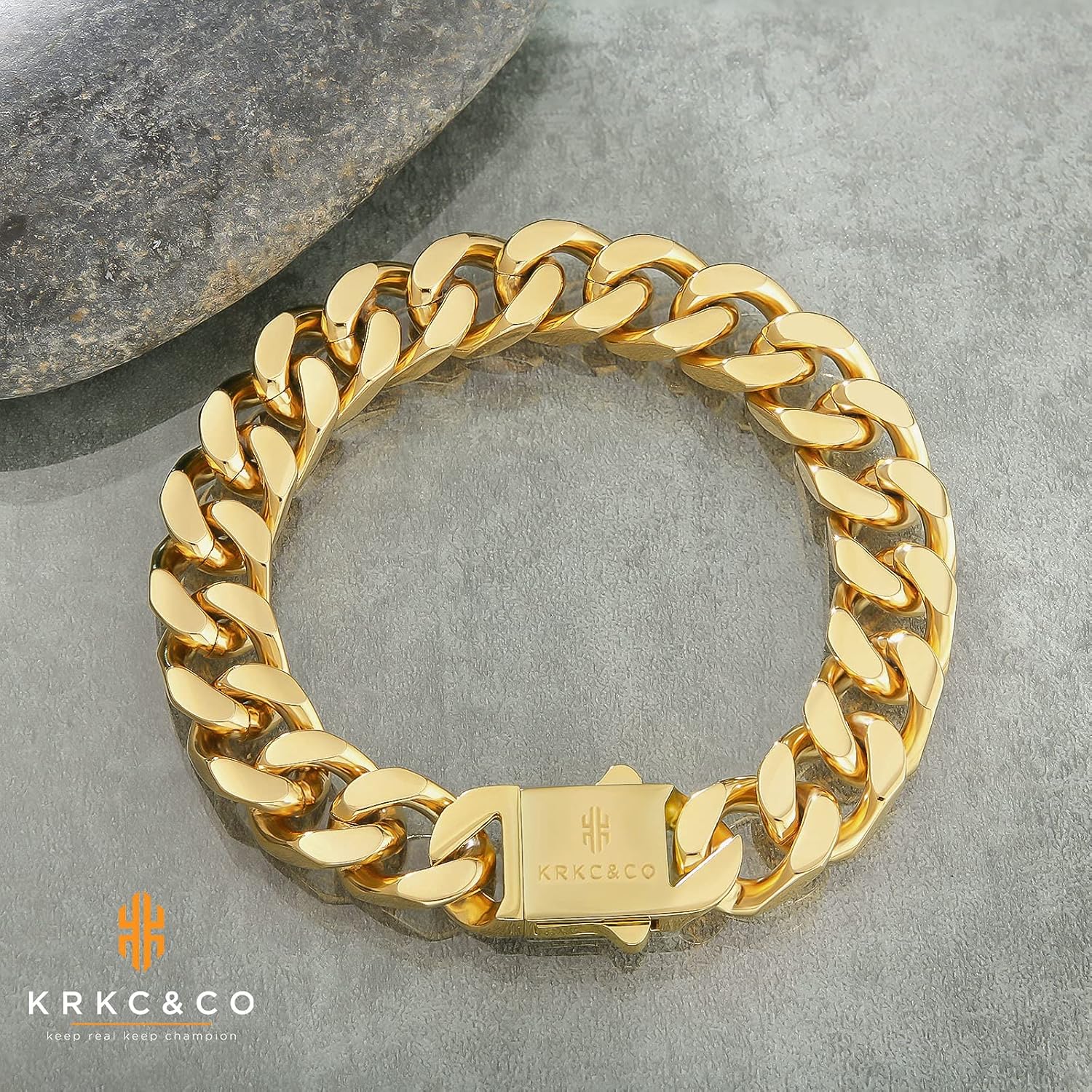 KRKC&CO 12/14mm Cuban Link Curb Bracelet for Men, 18K Gold Miami Bracelets, 𝐃𝐚𝐝 𝐆𝐢𝐟𝐭𝐬 𝐟𝐨𝐫 𝐅𝐚𝐭𝐡𝐞𝐫𝐬 𝐃𝐚𝐲, Durable Urban Street-wear Hip Hop - Image 4