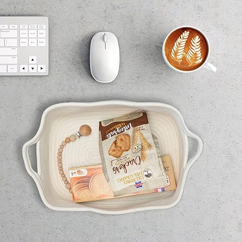 Miniatura 4 de Cesta de almacenamiento de cuerda de algodón tejida con asas para organizar estantes, armario, pequeño, gato, perro, mascotas, juguetes, caja de