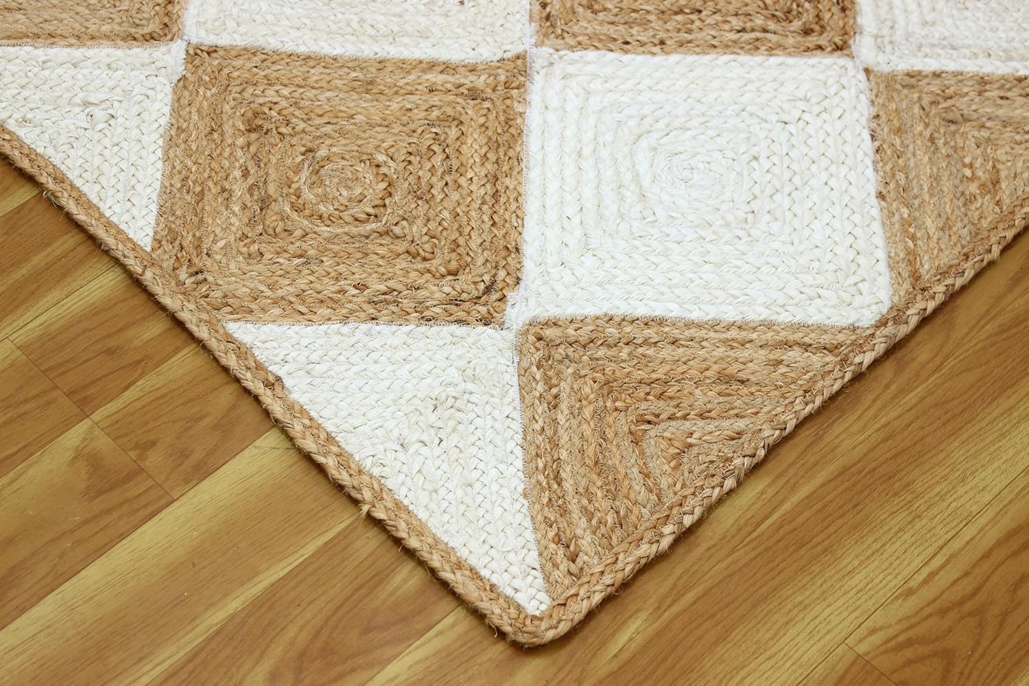 Kilim Runner Jute Runner Rug 4x20 Indoor Outdoor Beige White Design Sisal Jute Rug Thick 0.27" Geometric Pattern Carpet Flatweave Area Handmade Boho Rugs for Hallway, Staircases, Corridor