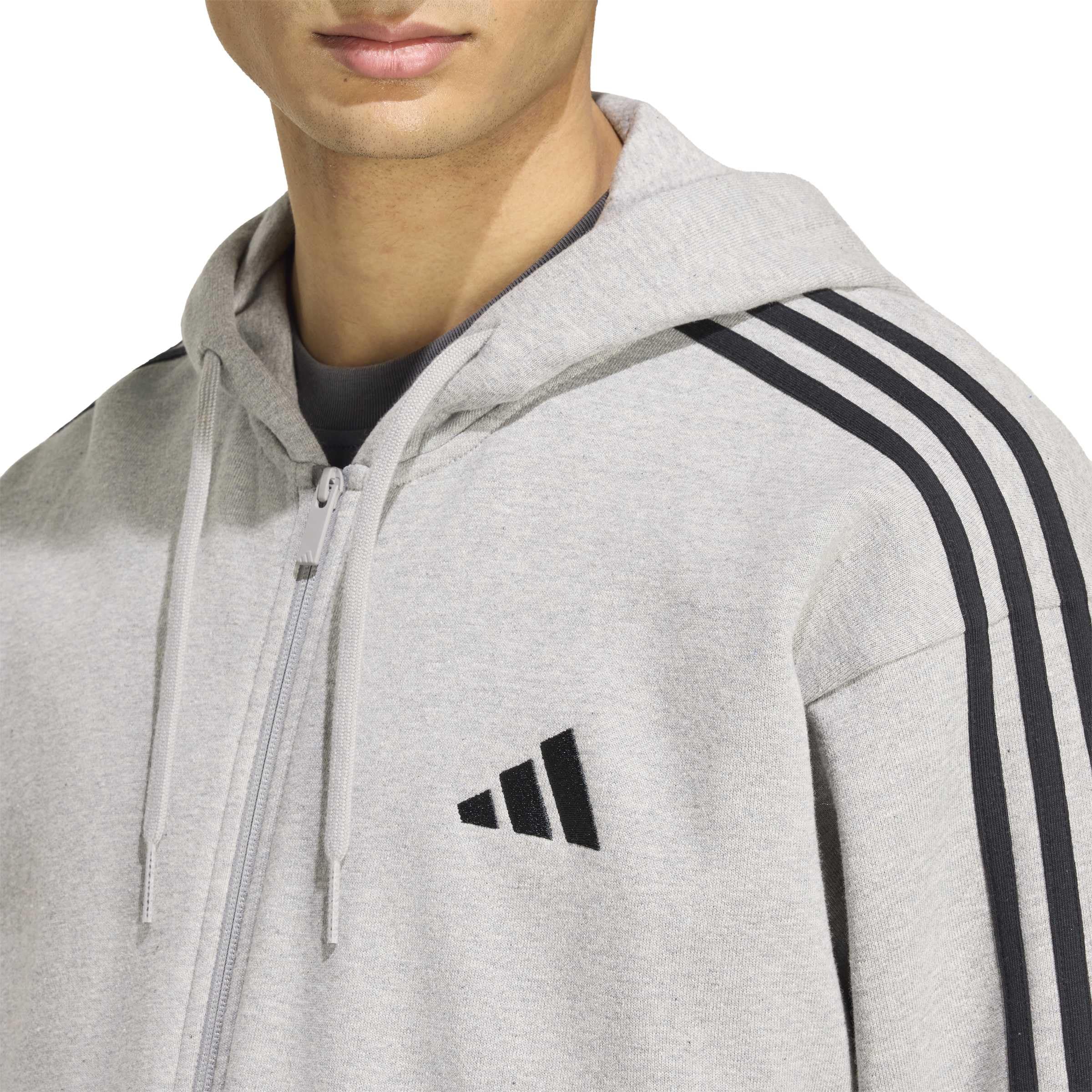 adidas Herren Essentials 3-Stripes French Terry Full-Zip Hoodie Sweatshirt, medium Grey Heather/White, XXL