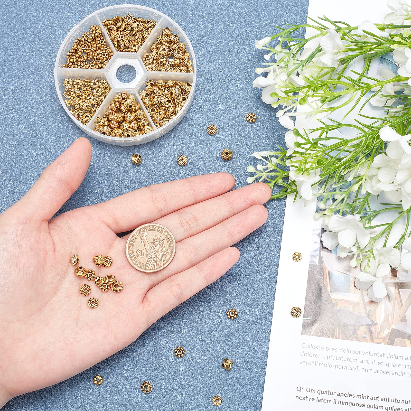 PH PandaHall 300 Pcs 6 Styles Perles Pour Bracelet Perles Doré Perles D