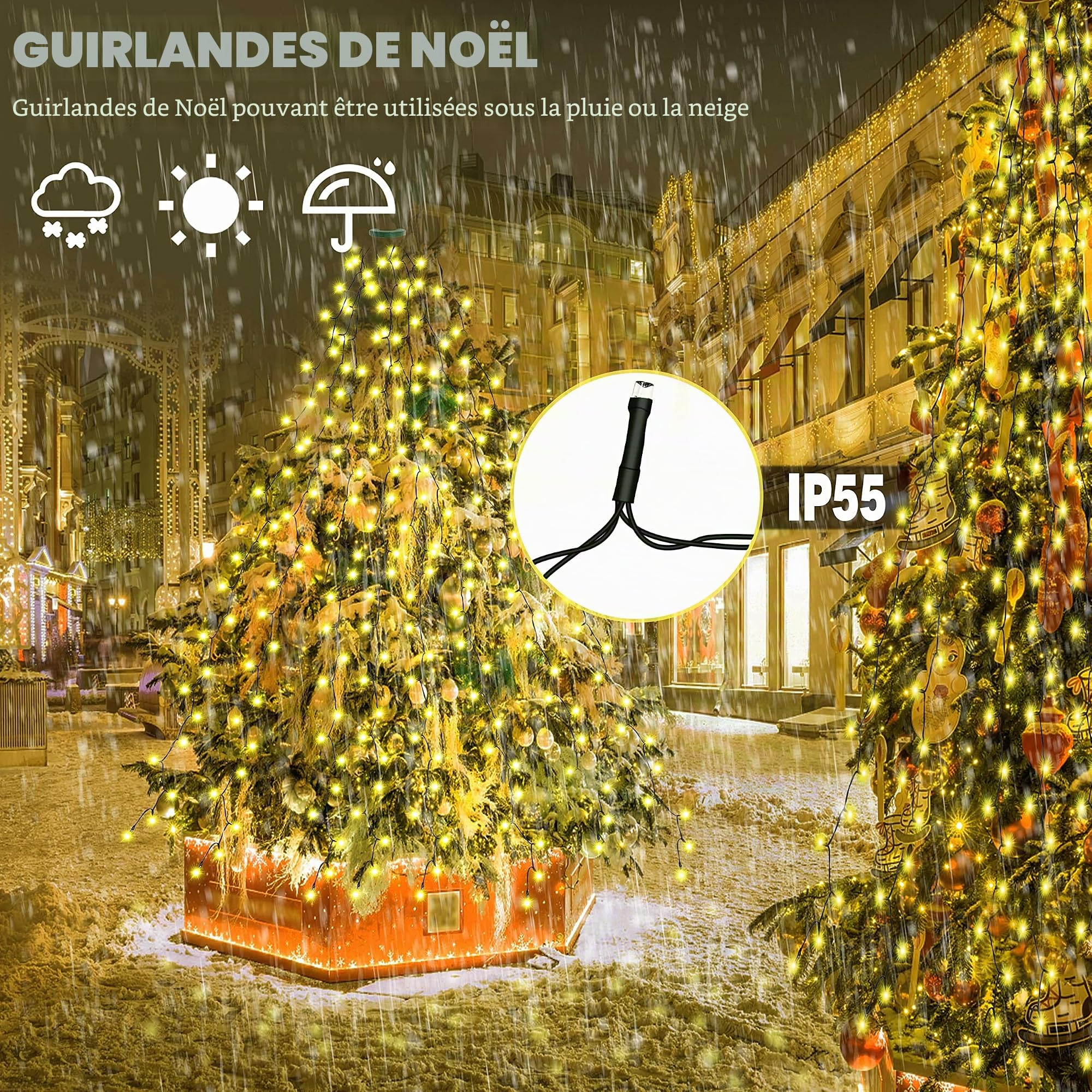 Guirlande Lumineuse Sapin de Noel 400 LED avec Télécommande 16 Branches Bande Lumineuse de 2 Mètres pour Décoration de 1m-2.4m Sapin de Noël Jardin Fête à la Maison (Blanc Chaud)