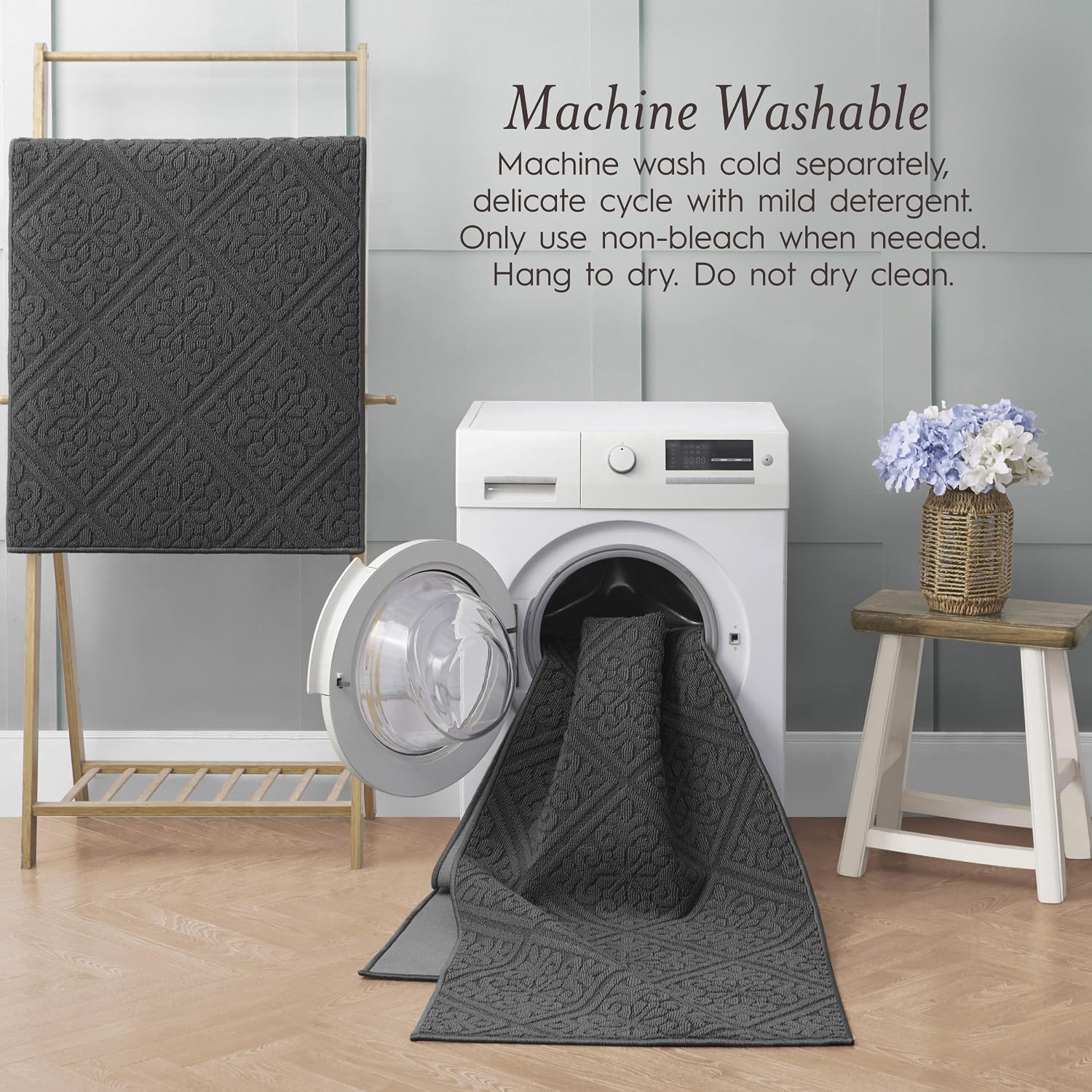 Laura Ashley Hi-Low Tufted 26" x 72" Washable Skid-Resistant Runner Rug - Dark Grey Austell Solid