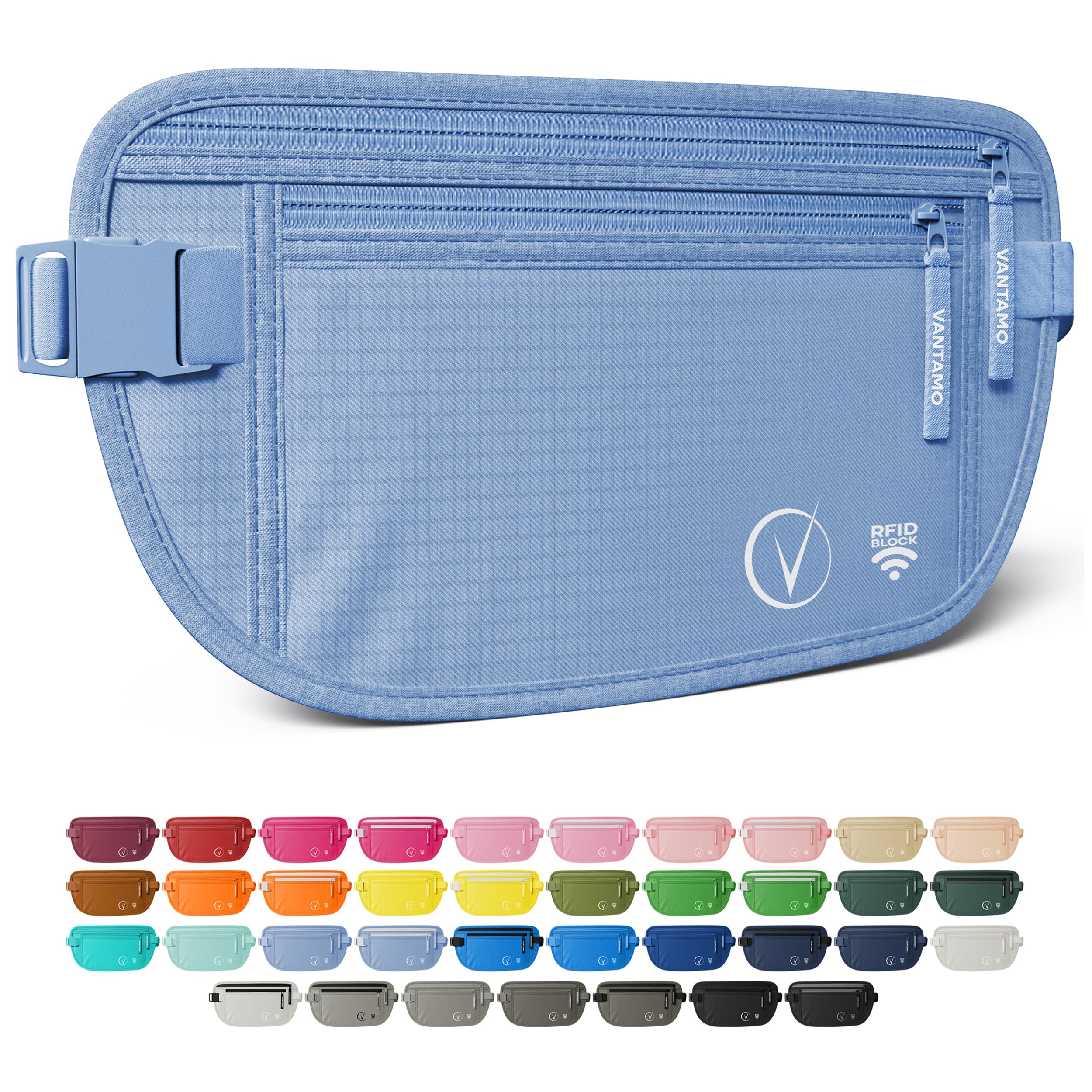VantamoMoney Belt For Travel Hidden, RFID Protected Waist Wallet, Fits Passport & Phone with cover