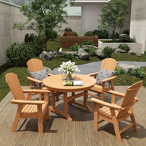 Miniatura 30 de WestinTrends Dylan Adirondack - Juego de 6 mesas y sillas de comedor para exteriores para todo tipo de clima, mesa y sillas de patio de madera de