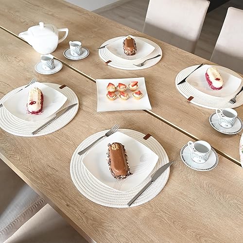 Miniatura 3 de Juego de 4 manteles individuales redondos, hechos a mano con cordón de algodón trenzado para cocina y mesa de comedor, diámetro de 12.6 pulgadas,