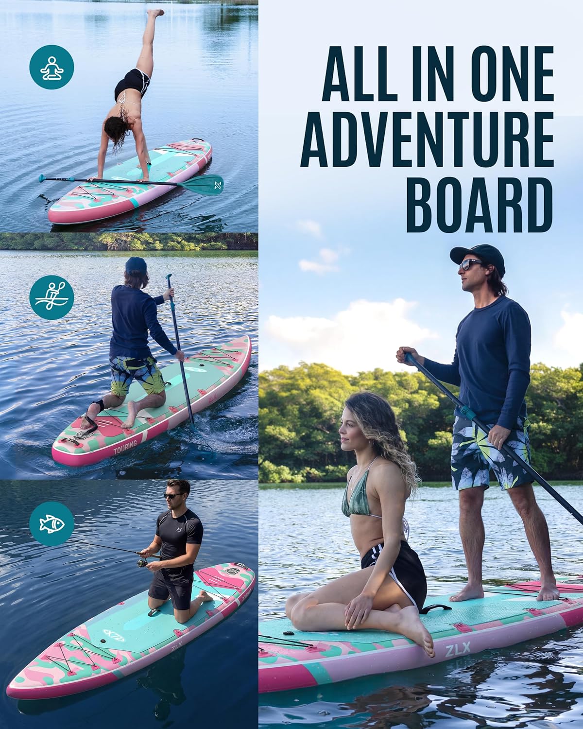 ZLX 11'6" Extra Wide Inflatable Paddle Board, Touring Stand Up Paddleboard, Fast-Tracking SUP for Long-Distance, Stable Center Fin, Portable Backpack & Accessories for Adults, 500lb/3 People/Family