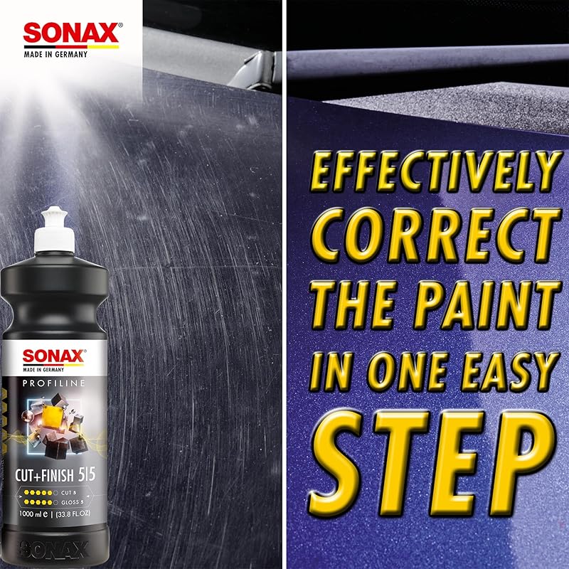 SONAX Cut & Finish 225141 | High Performing Polish/Compound | Rated 5 Cut & 5 Gloss | Removes Paint Defects, P1500 Sanding Marks & Water Spots | Long Work Time & Easy Wipe-Off | Silicone-Free | 250ml
