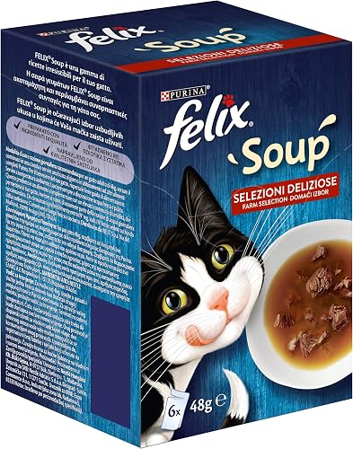 FELIX Soup - Comida húmeda para gatos adultos, deliciosas selecciones con terner