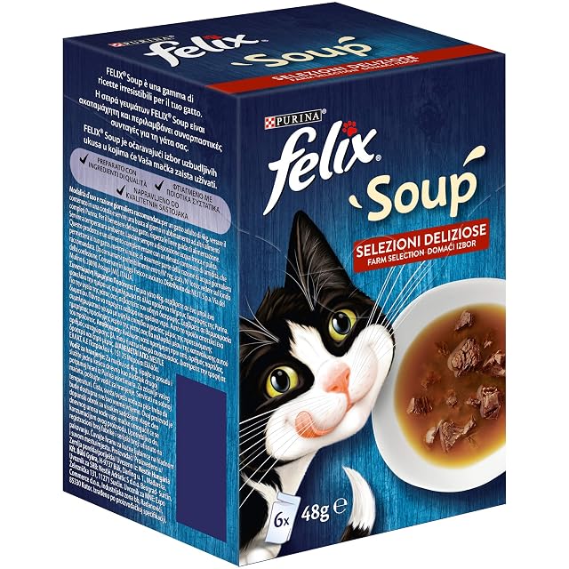 FELIX Soup - Comida húmeda para gatos adultos, deliciosas selecciones con ternera, pollo y cordero 6 sobres…