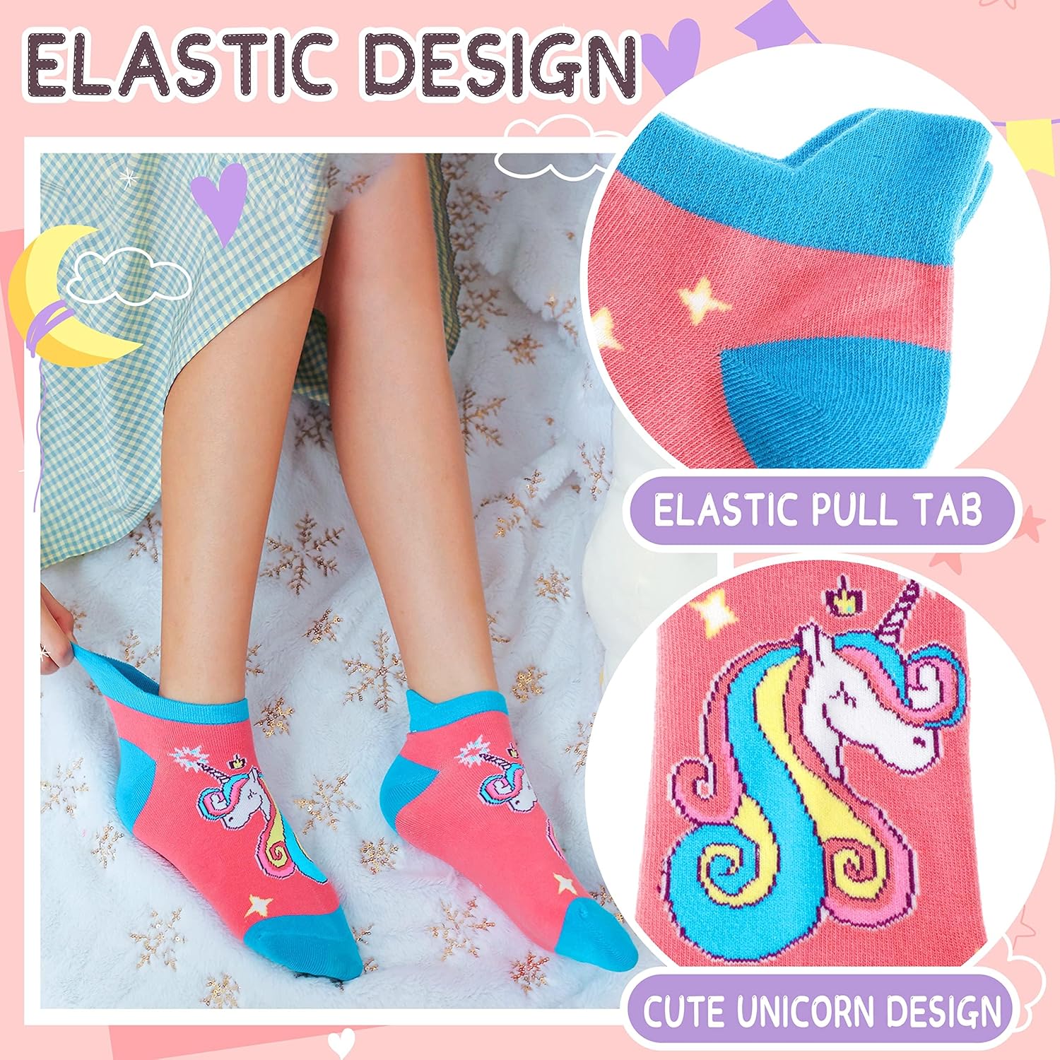 Anlisim Kids Girls Toddler Unicorn Ankle No Show Socks Fashion Novelty Cotton Silly Socks 6 Pairs - Image 3
