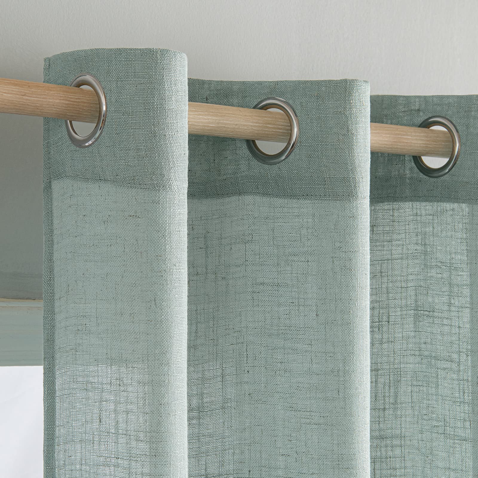 Tende Di Lino Naturali Per Finestre - Set 2 Pezzi Traslucidi 140x260 Cm Per Soggiorno E Camera Da Letto - Foto 6