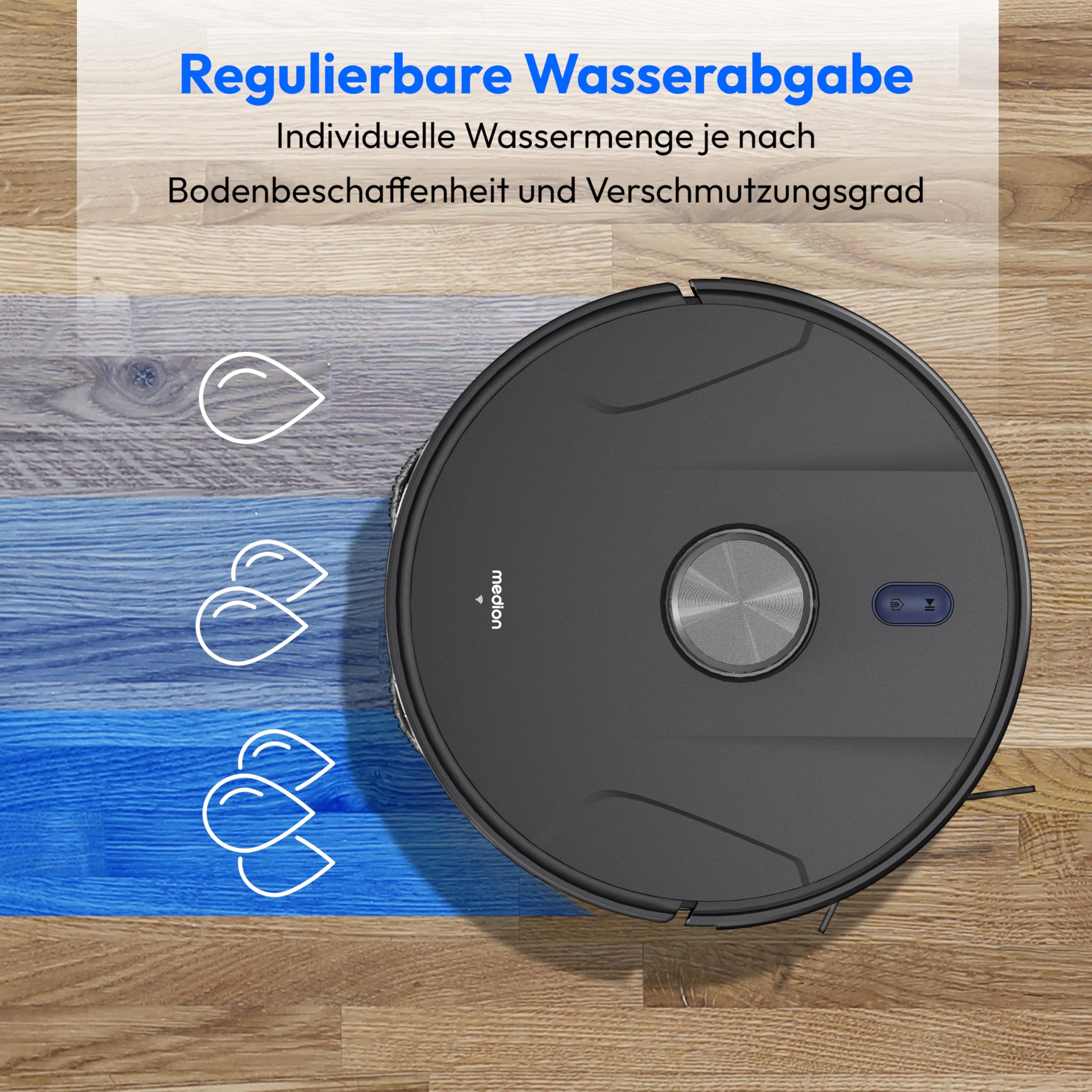 MEDION Saugroboter mit 2-in-1 Absaugstation, Lasernavigation und Wischfunktion X51 SW+ (Starke 10000Pa Saugkraft, 2in1 Roboterstaubsauger, rotierende Wischmopps, Kreuzlinienlaser) grau