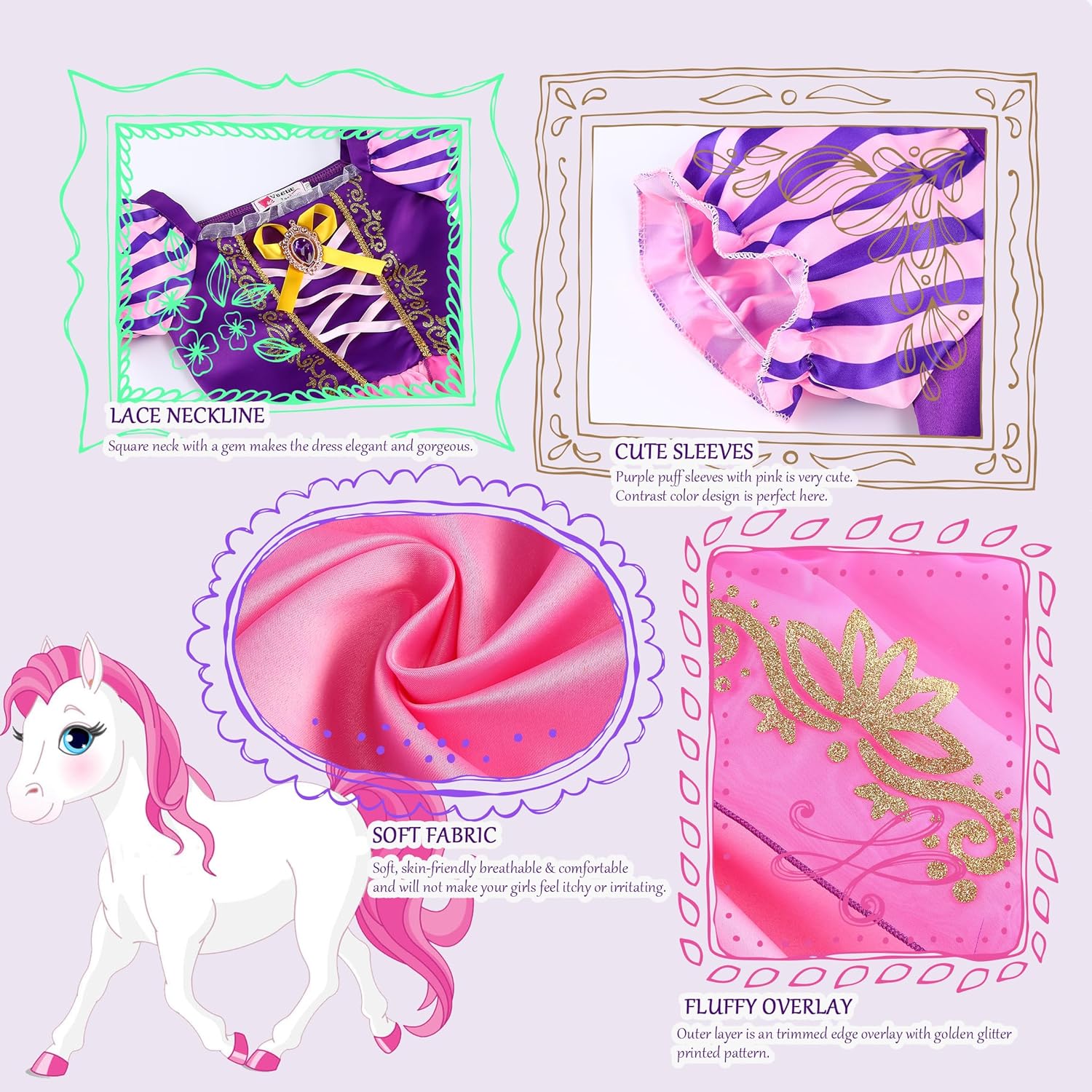 Princess Dress For Girls Princess Costumes Cosplay Birthday Halloween Christmas Party 3-10Y - Image 4