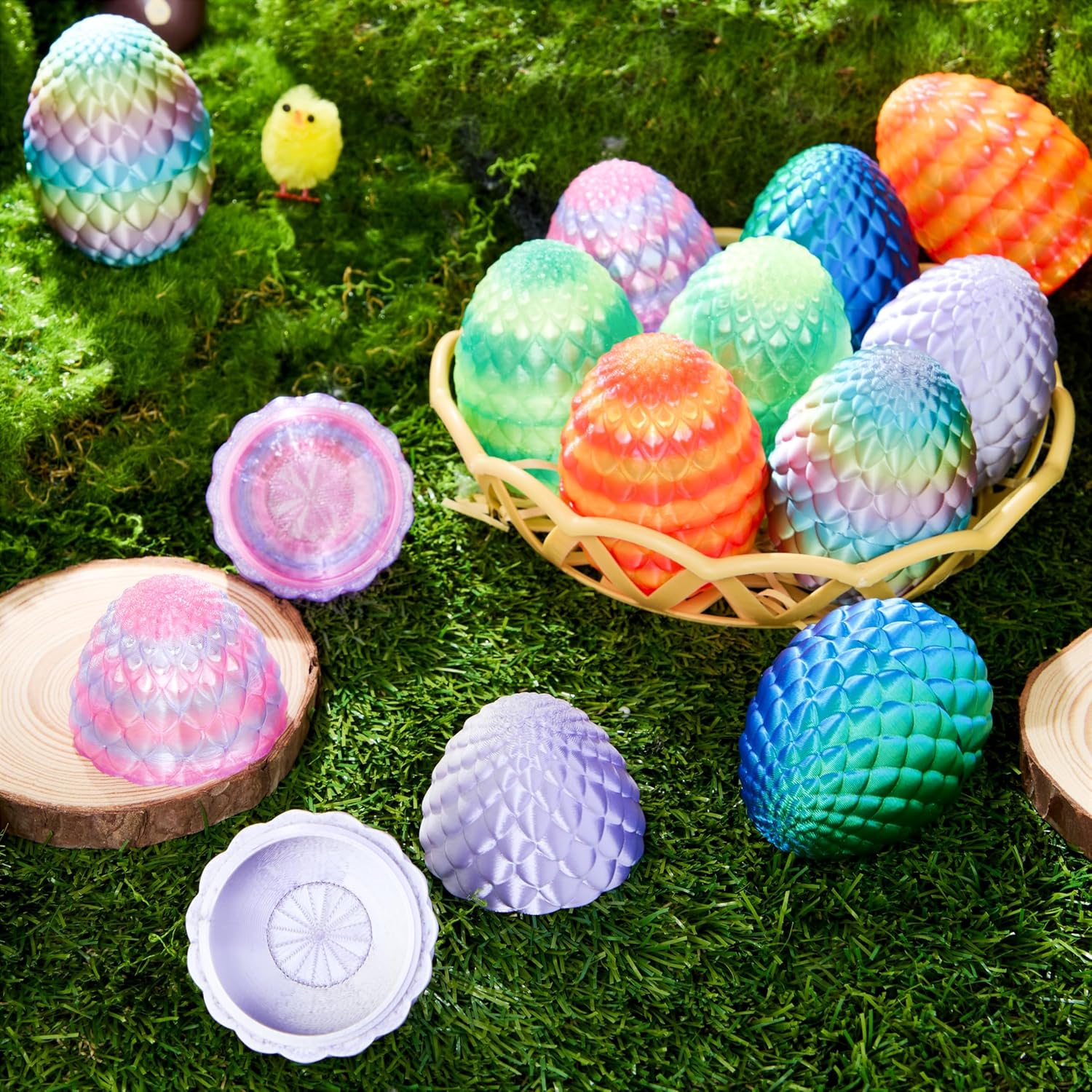 JOYIN 12 PCS Easter 3D Empty Eggs, 2.36" 3D Printed Dragon Empty Eggs Fillable Eggshells for Easter Egg Hunt, Basket Fillers, Treats, Party Favor Supplies, Classroom Prizes