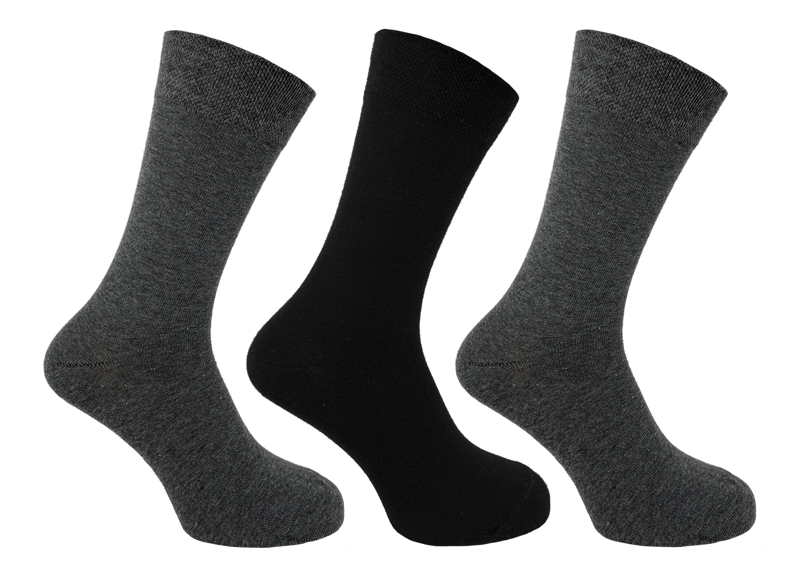 Flexitop Men's Plain Socks | 3 Pairs | U.K. Size 6-11 | Men's socks, soft hold, comfort Men's socks, soft grip (Grey/Black)