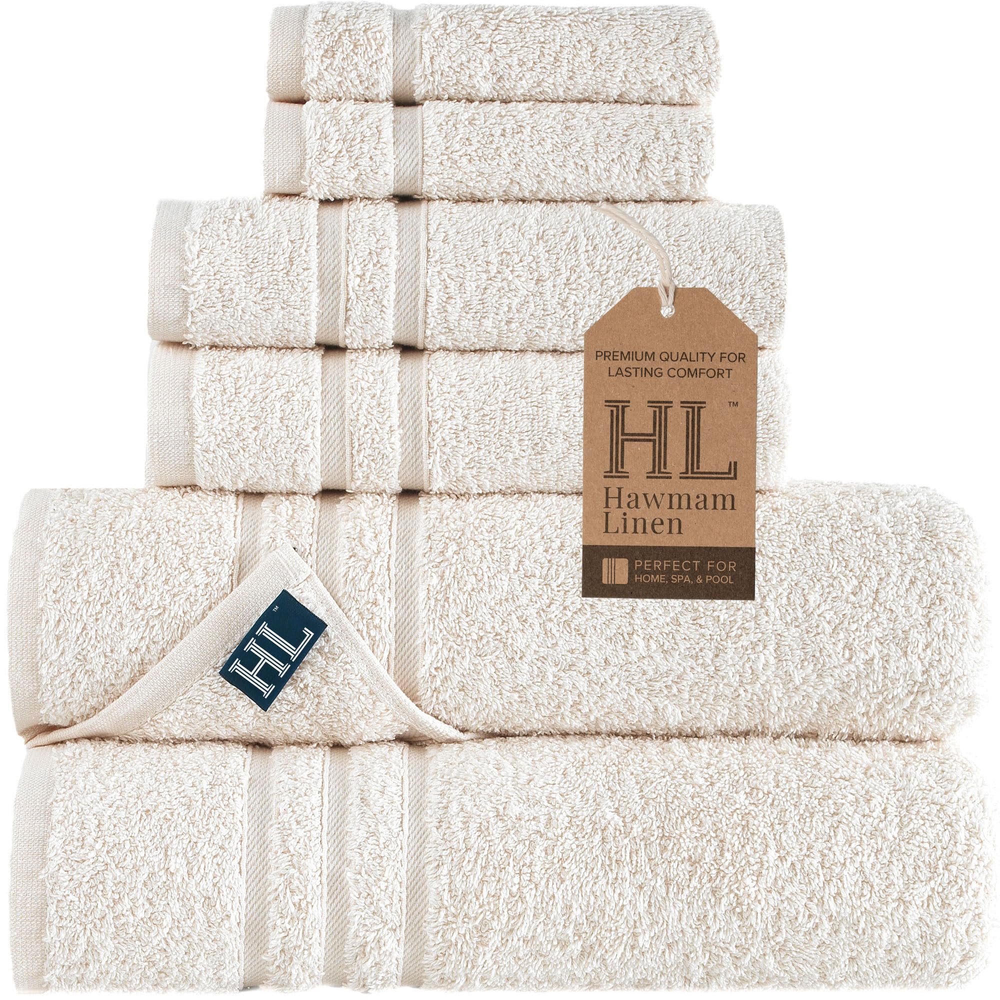 Hawmam Linen Towel Set, Turkish Cotton, 6 Pack, Sea Salt
