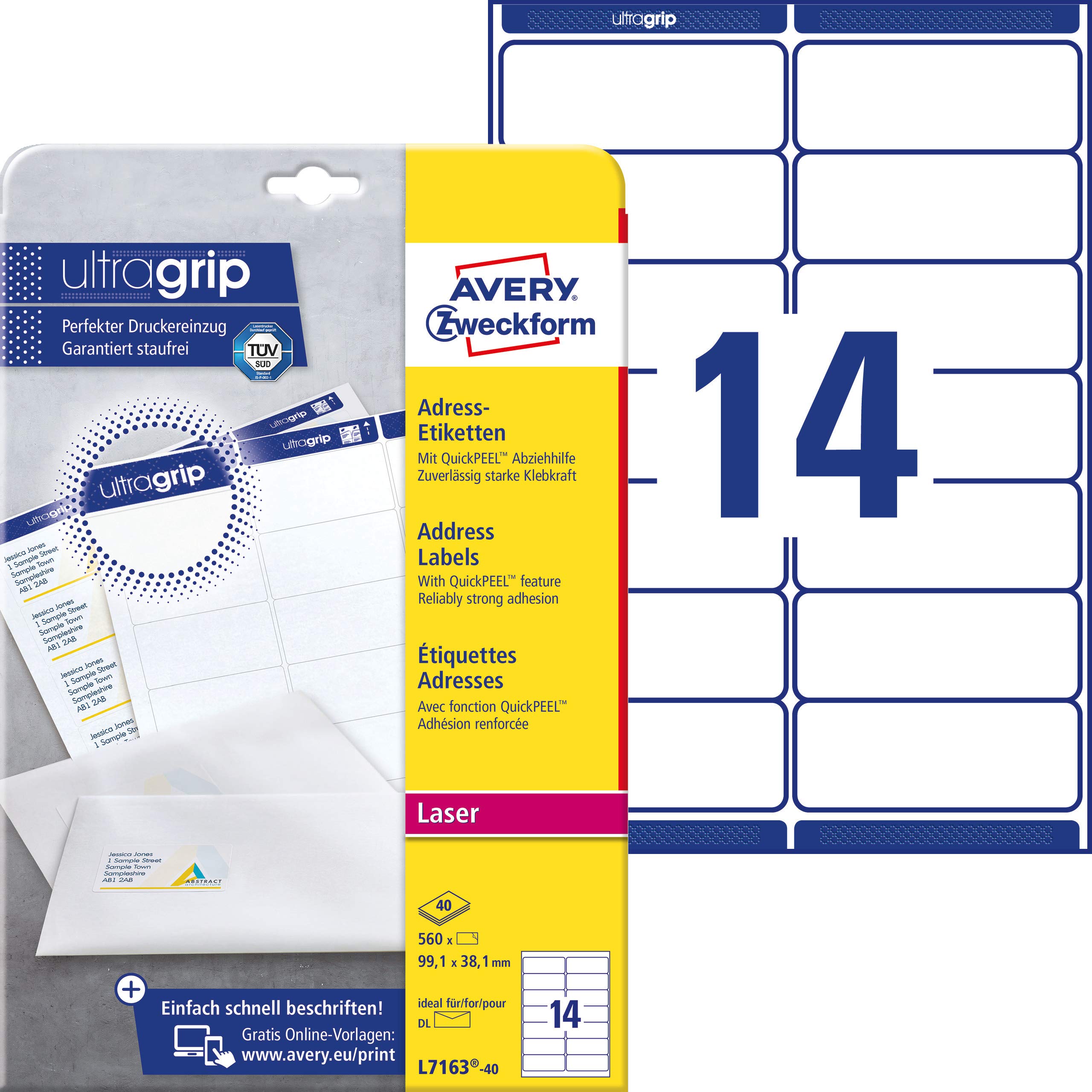 Avery ZweckformL7163-40 Address Labels 40 Sheets / 560 Labels / 99.1 x 38.1 mm WhiteThe Forest Stewardship Council
