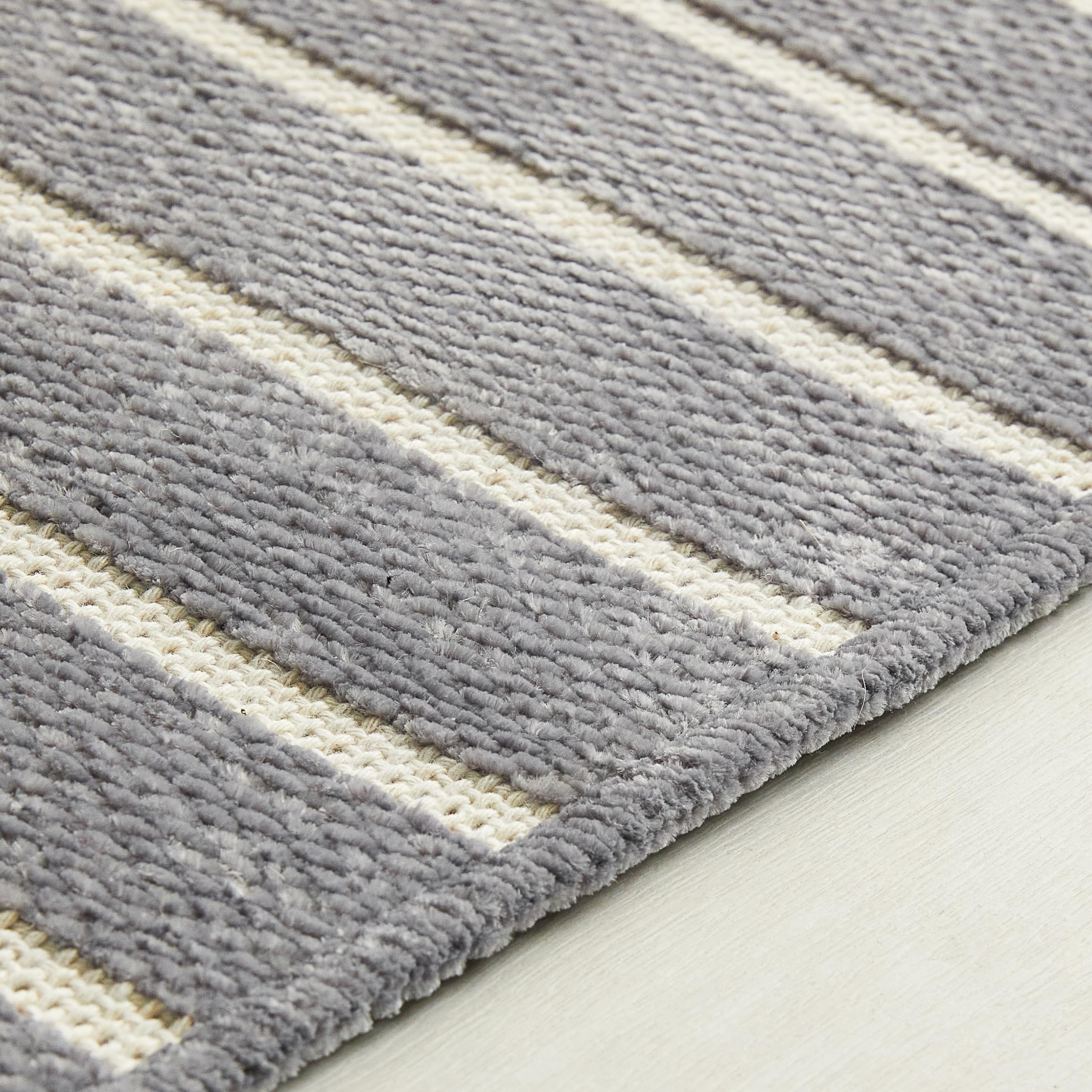 Ocean Home Textile Gri Renk Çizgi Desenli Şönil Halı Kilim 120 x 180 cm