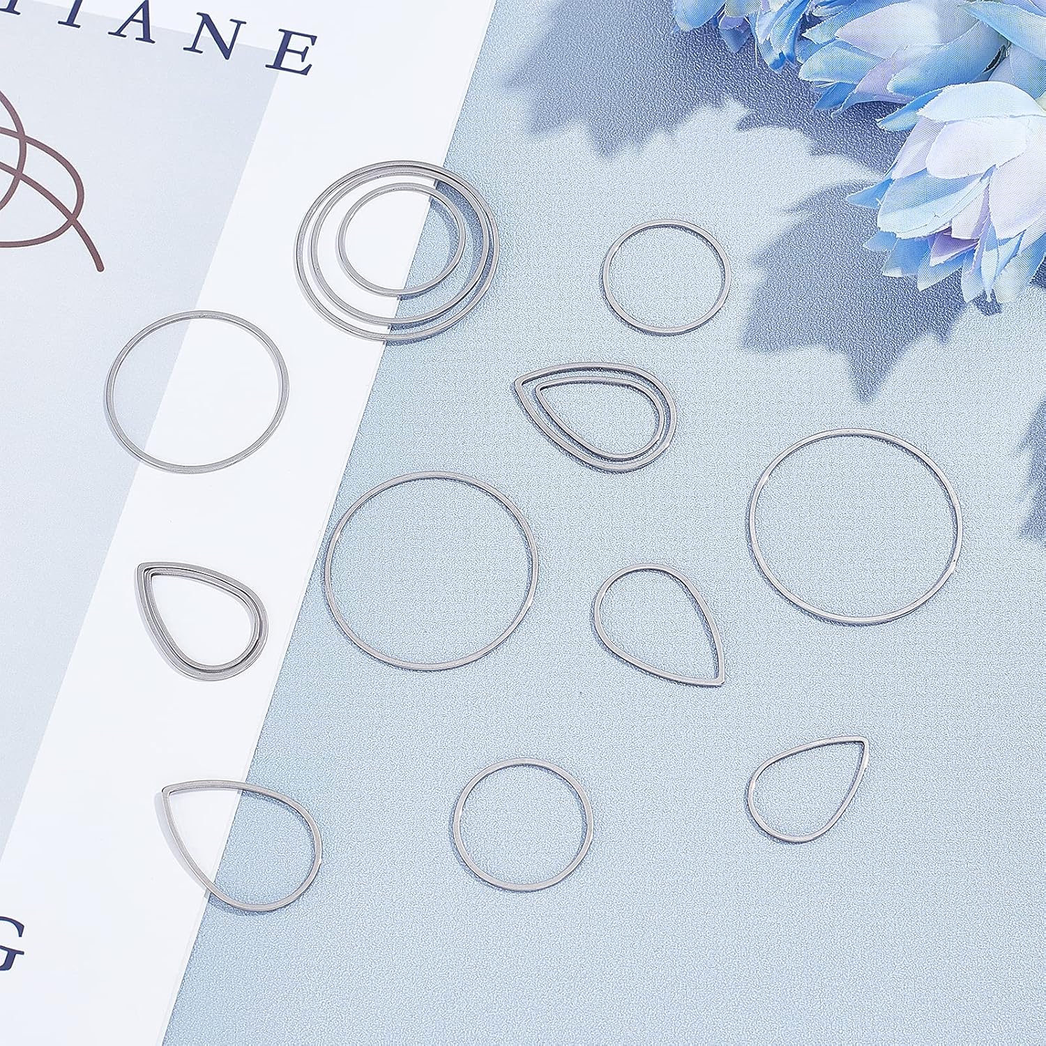 UNICRAFTALE 60pcs 3 Sizes Linking Rings 304 Stainless Steel Ring & Teardrop Connectors Mixed Shapes Frames Connectors Metal Jewelry Links for Jewelry Making Stainless Steel Color - Image 5
