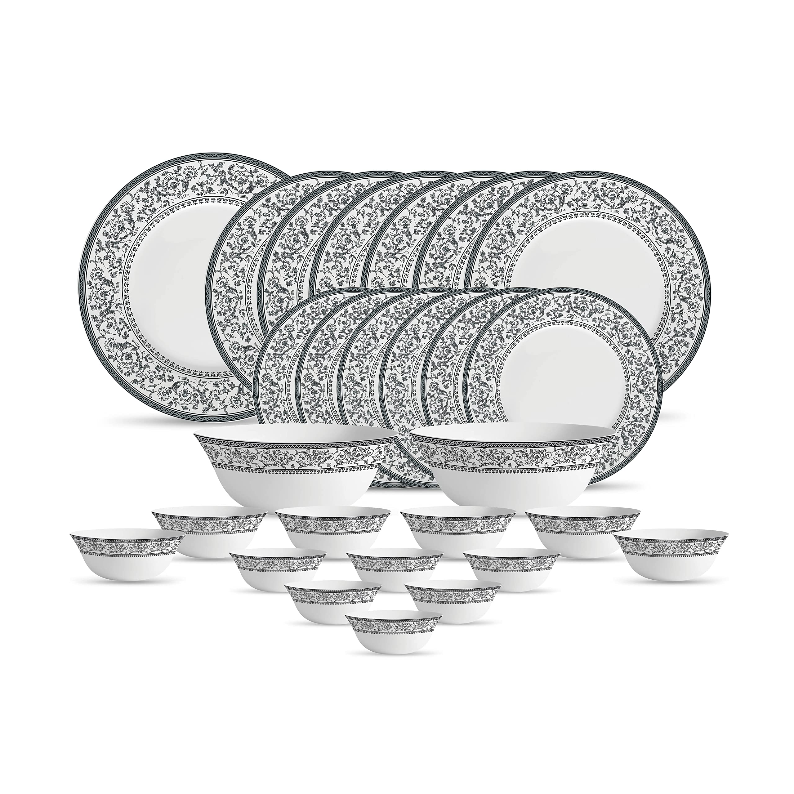 Diva, Sovrana Collection, Opal Glass Dinner Set 27 pcs, Persian Grey, White