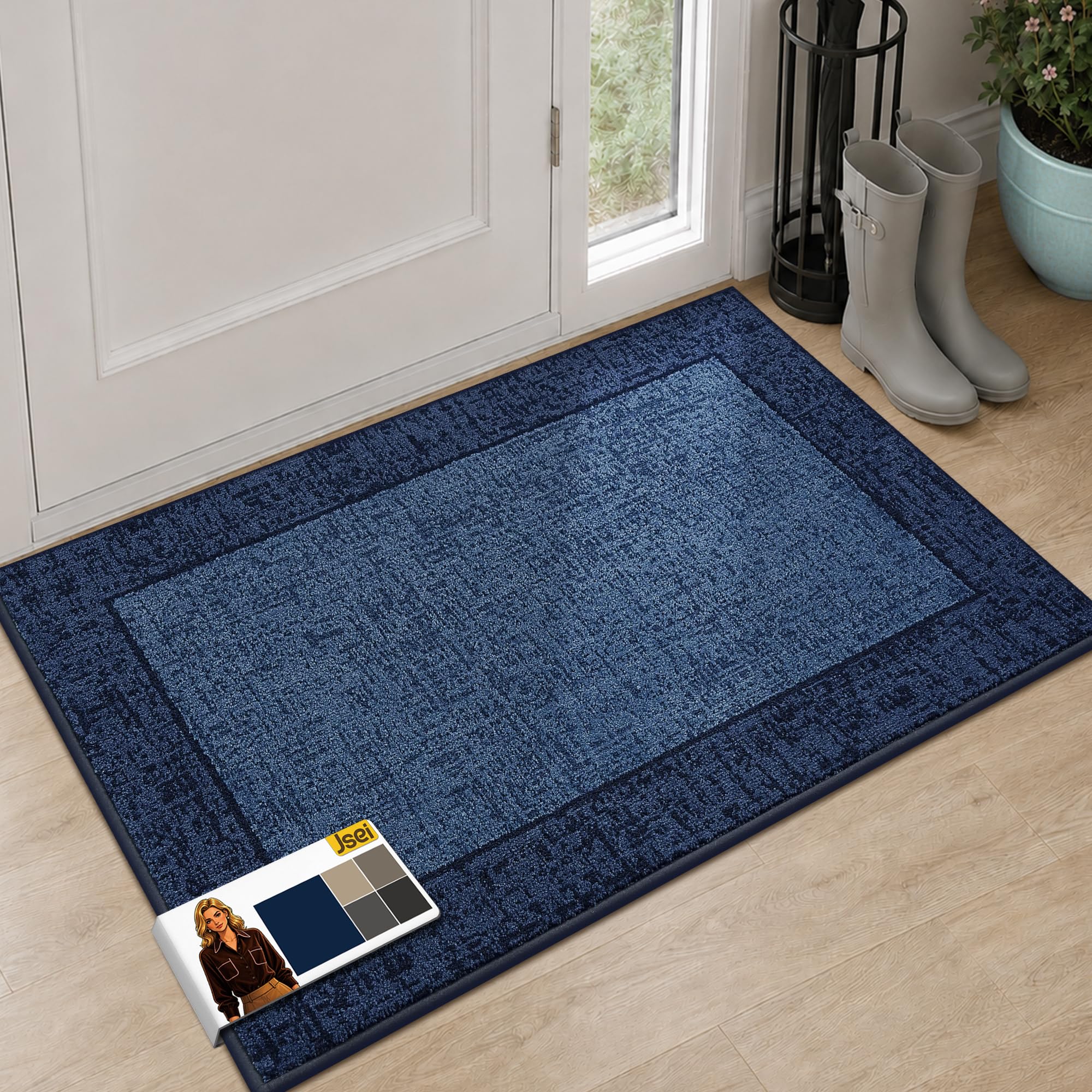 JSEI Tapis Attrape-Salissures Intérieur 80 x 120 cm, Lavable & Antidérapant – Absorbant, Paillasson pour Entrée Couloir & Animaux, Bleu