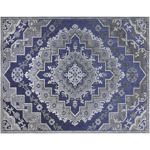 Gertmenian 22450 Indoor Outdoor Rug Textured Outside Patio Textural Carpet, 6x9 Medium, Floral Diamond Blue Gray