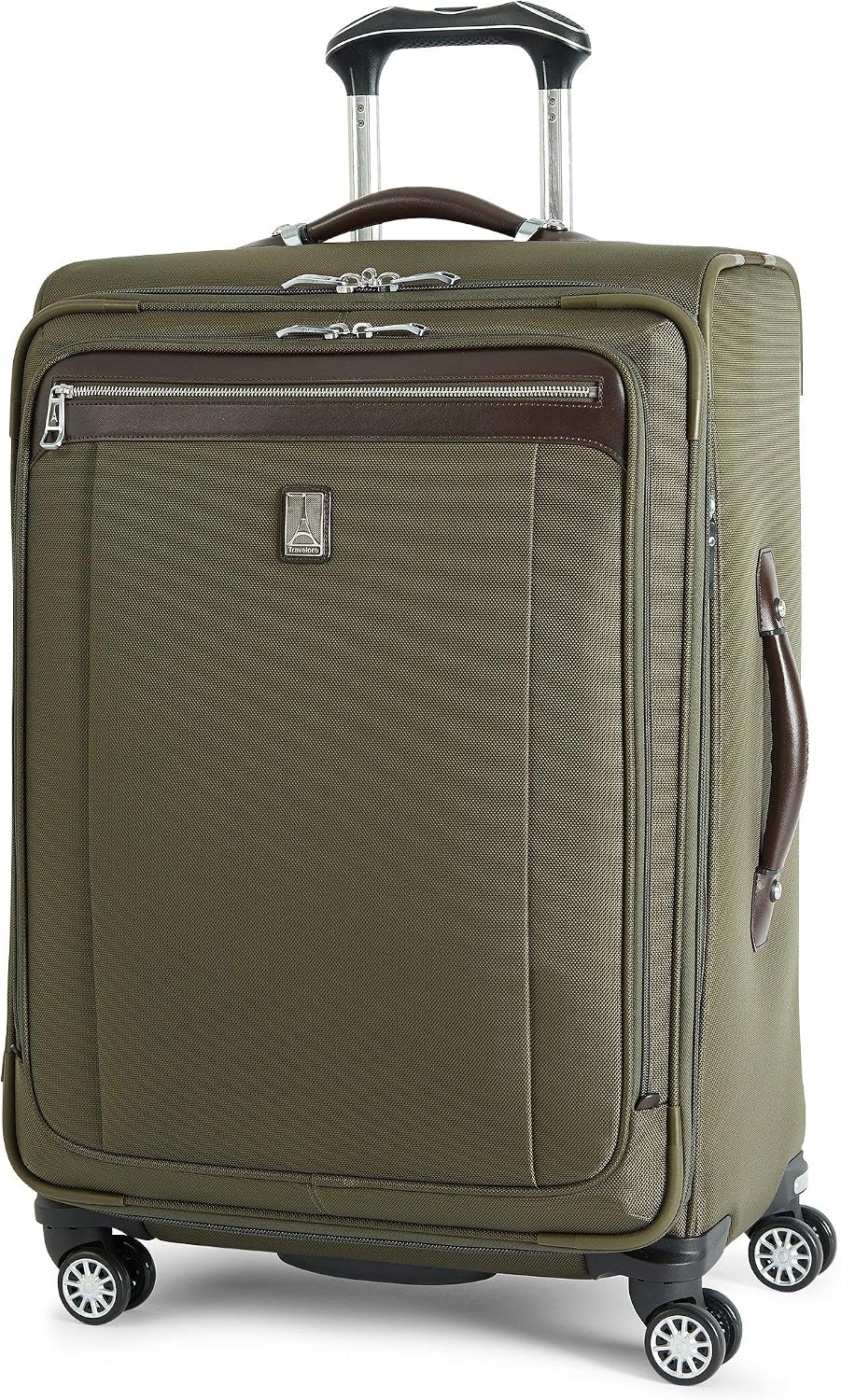 Travelpro Platinum Magna 2-Softside Expandable Spinner Wheel Luggage, Olive, Checked-Medium 25-Inch