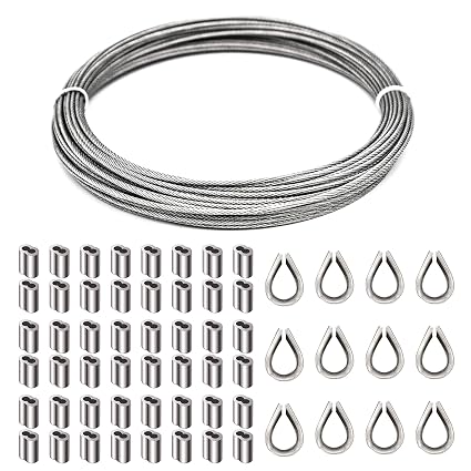 Lesnala Stainless Steel Cable Railing Kits Includes Wire Rope 1/16 inch x 50 Feet, Aircraft Cable for Picture Hanging, Decking, Balustrade, Garden, Hanging Clothes, DIY Outdoor Shades