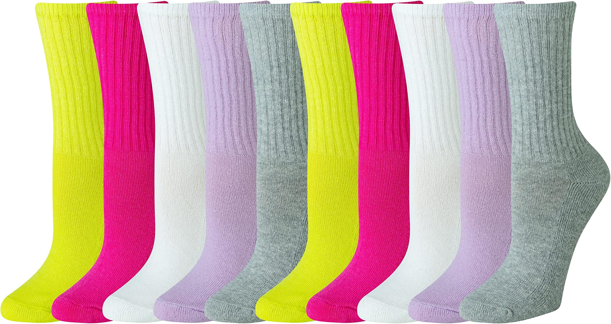 Women's Cotton Crew Socks with Light Cushioning, 10 Pairs