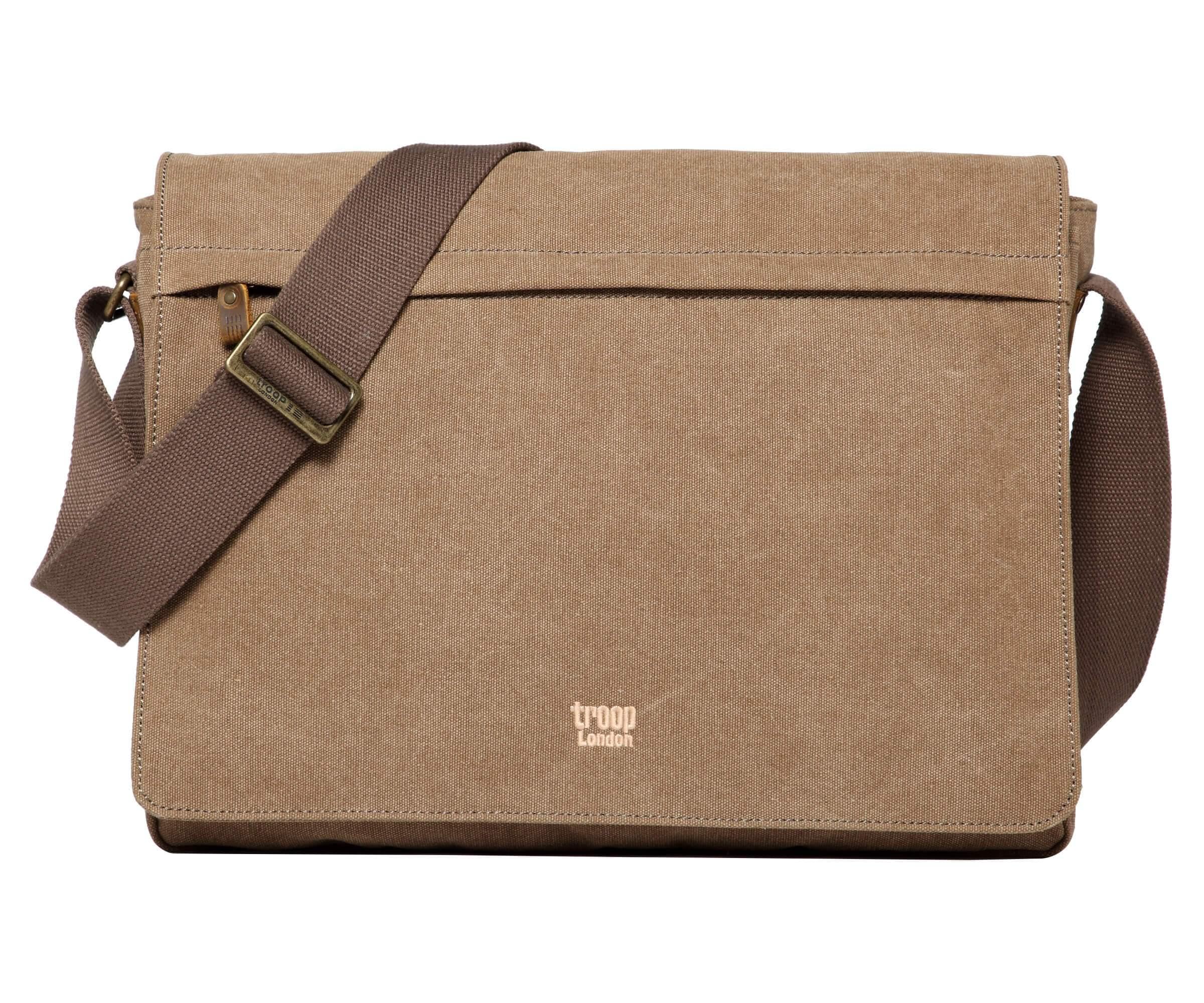 Troop London TRP0371 Classic Canvas Laptop Large Messenger Bag - 18'' Diagonally - Brown