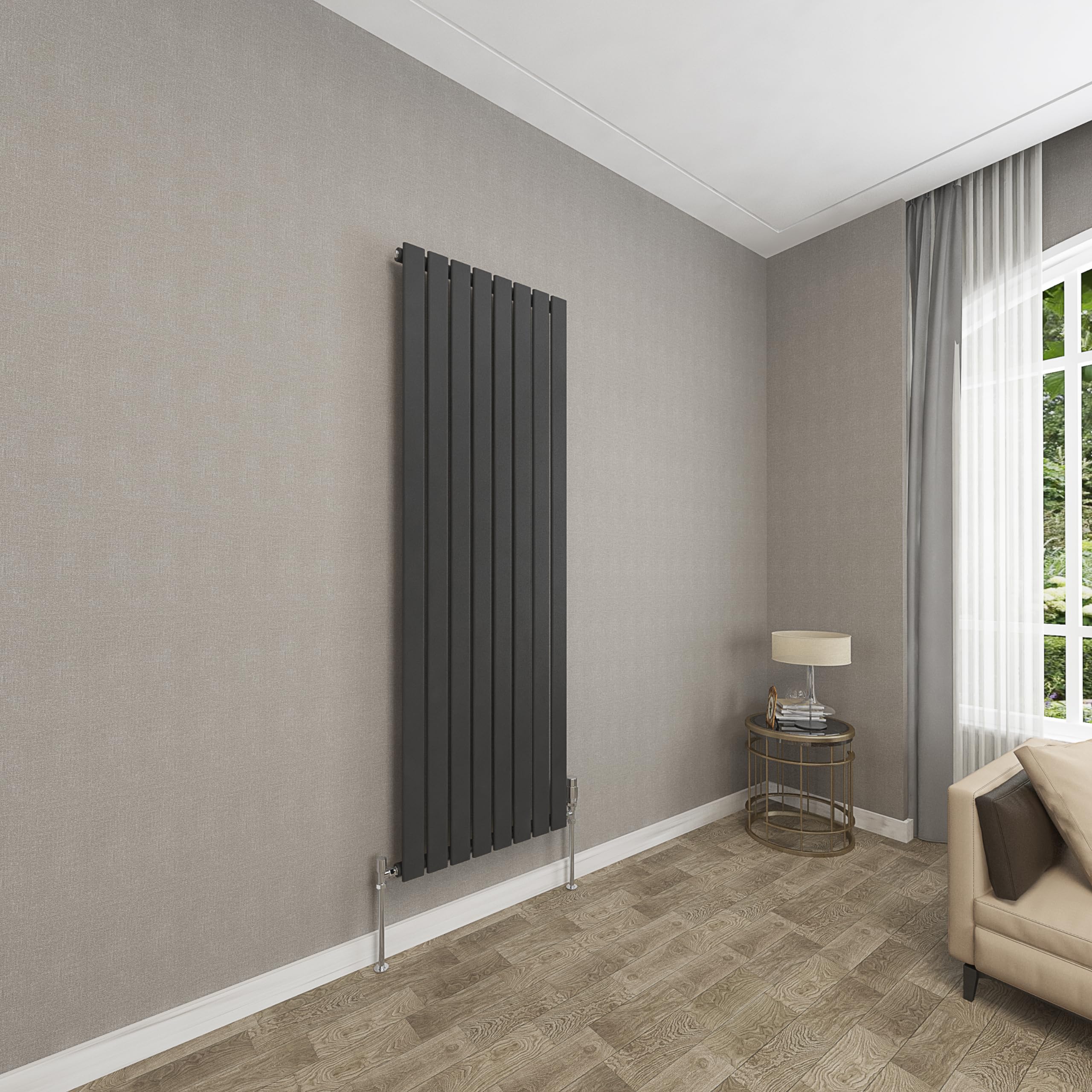 Sky bathroom | 1600x544mm Vertical Designer Radiators Black Flat Panel Single Panel Central Heating Radiator