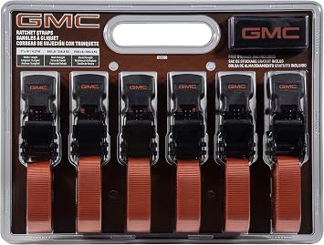 GMC G5000 Red 1" x 14 Rugged Durable Ratchet Tie Down Straps 1,500 LB Break Strength, 6 Pack