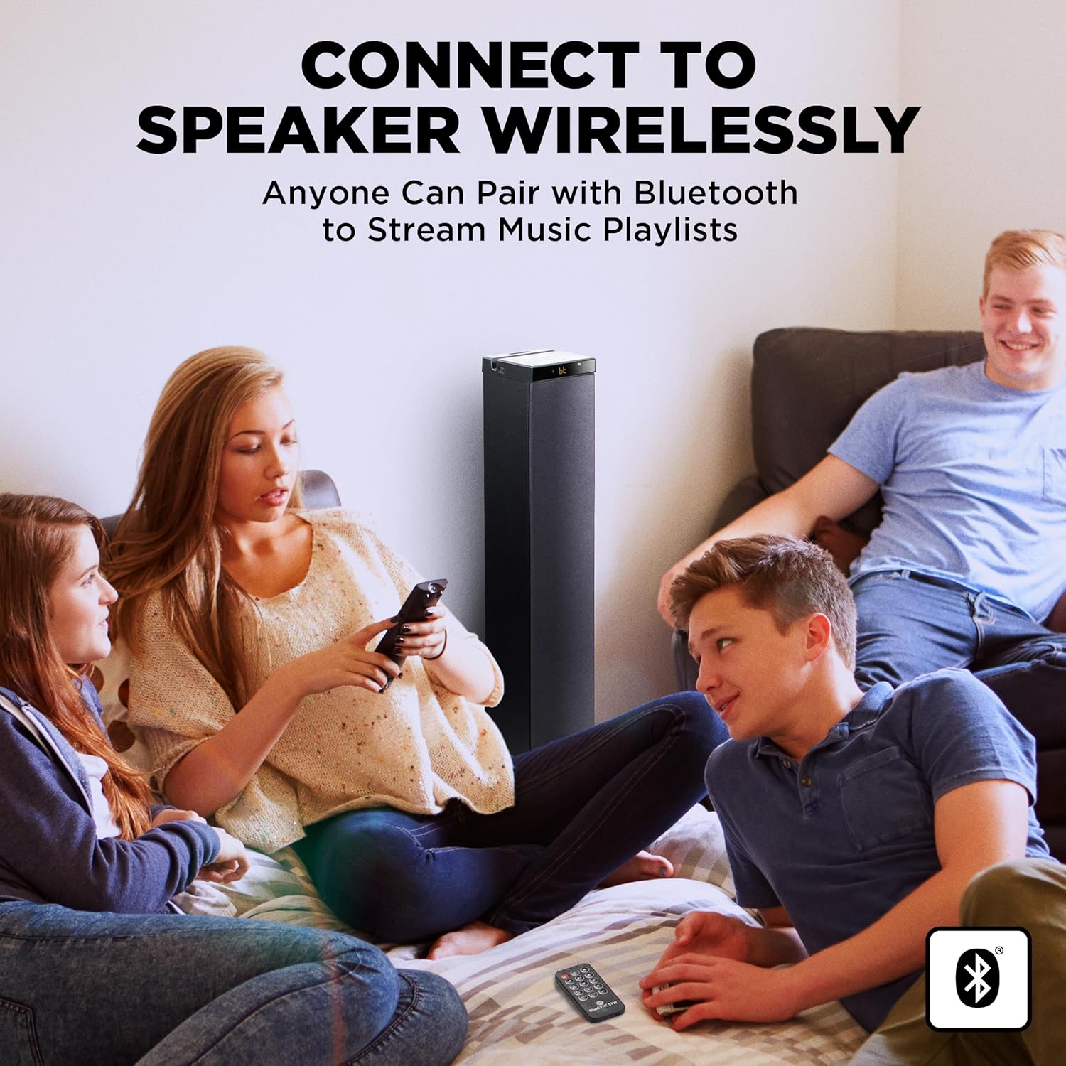 GOgroove Bluetooth Tower Speaker with Subwoofer Built in - Floorstanding Home Speaker with Powerful Bass and Dual Drivers, 120W Peak Power, MP3 3.5mm Aux, USB 2.0 Port Flash Drive, FM Radio (Single)